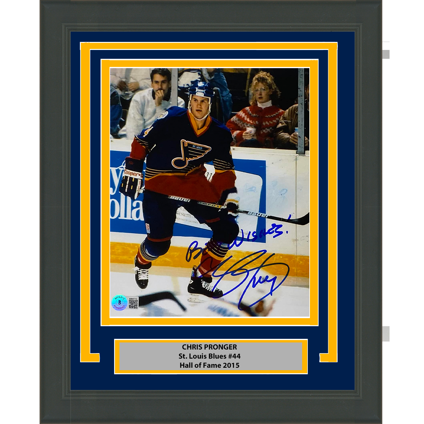 Framed Autographed/Signed Chris Pronger Best Wishes St. Louis Blues 8x10 Hockey Photo Beckett BAS COA