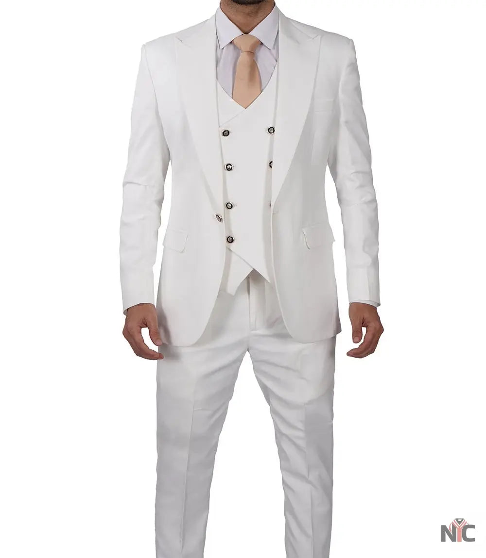 Classic Double-Breasted White 3-Piece Men's Wedding Suits