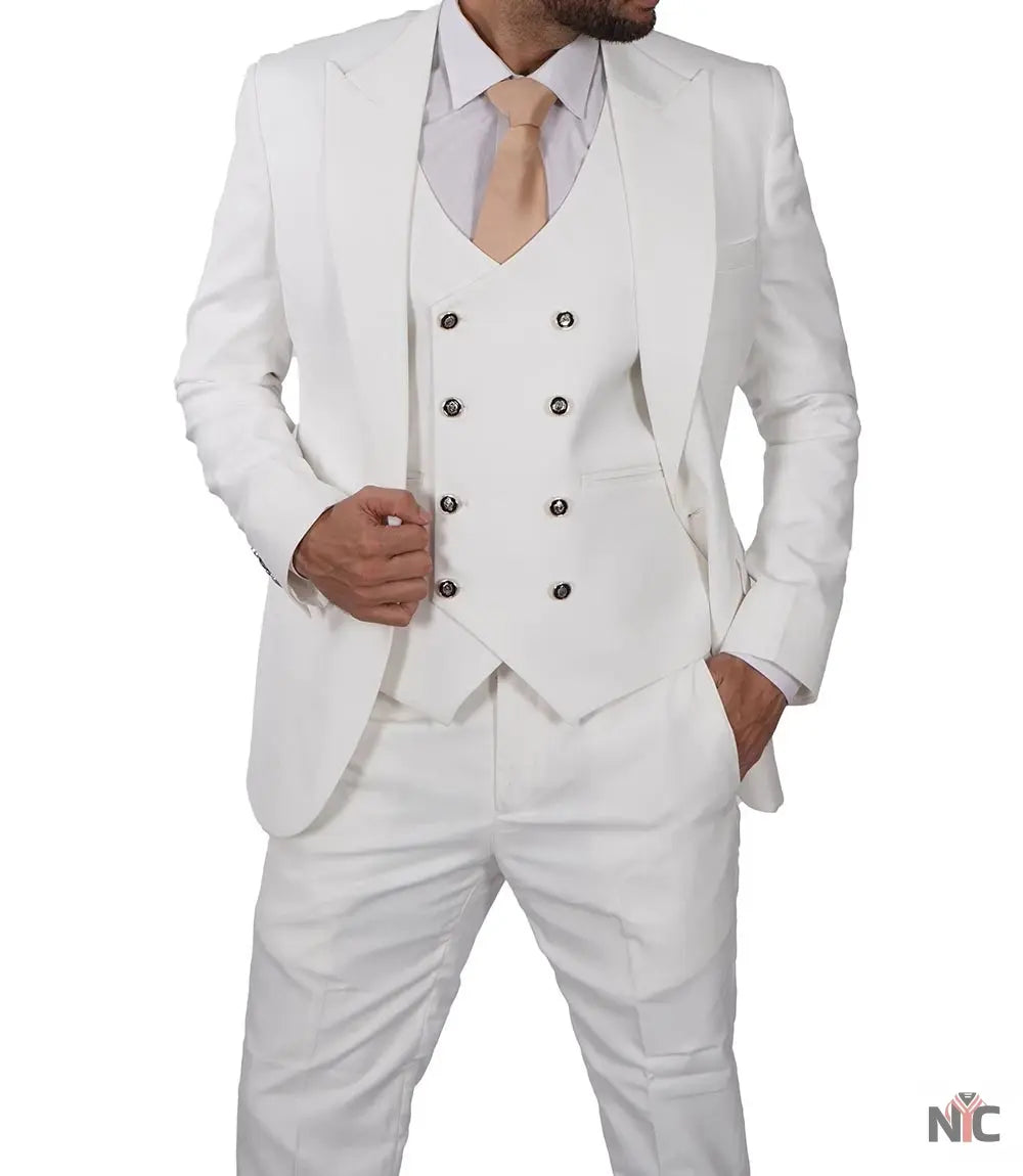 Classic Double-Breasted White 3-Piece Men's Wedding Suits