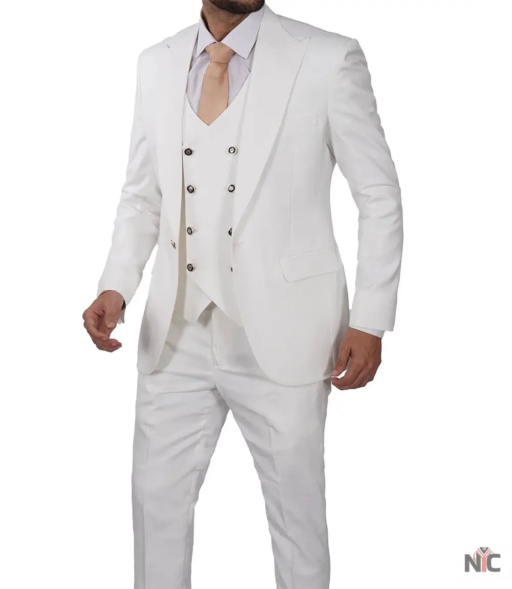 Classic Double-Breasted White 3-Piece Men's Wedding Suits