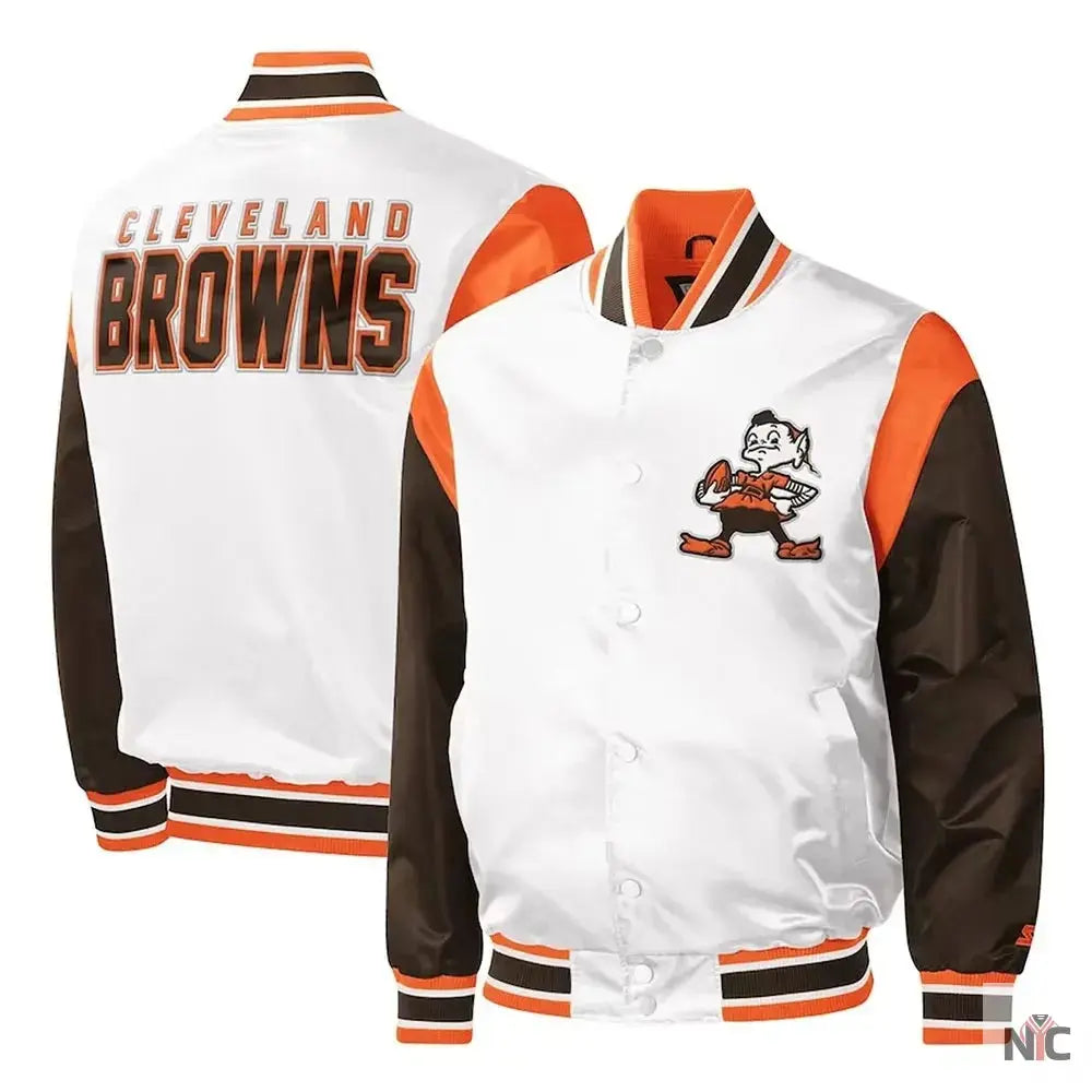 Cleveland Browns Throwback Pitch Varsity Satin Jacket