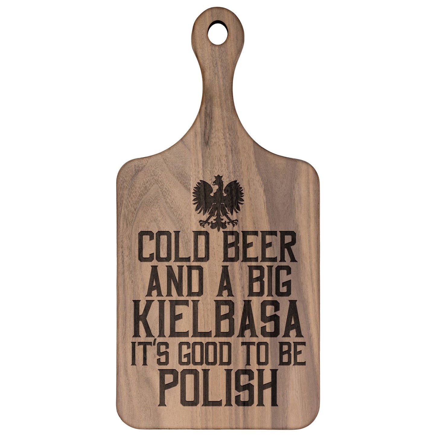 Cold Beer Big Kielbasa Hardwood Paddle Cutting Board
