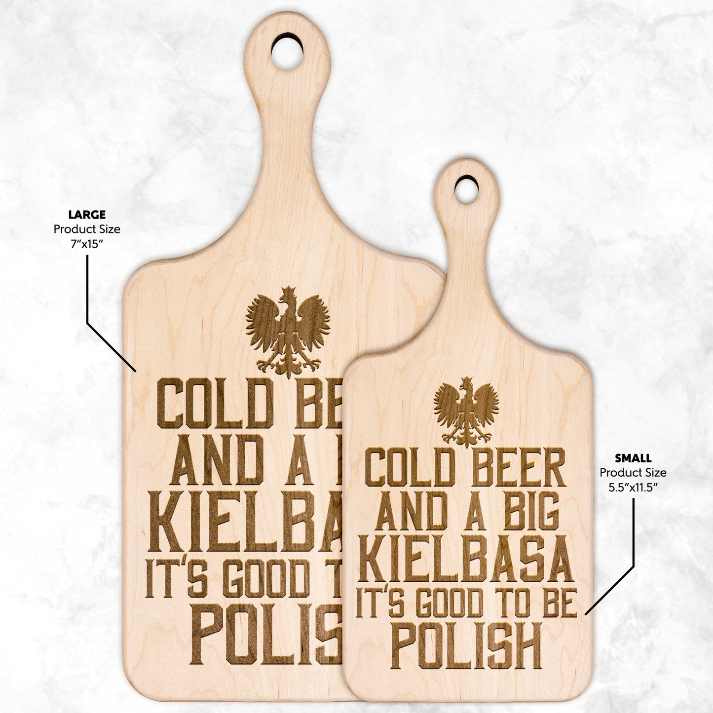 Cold Beer Big Kielbasa Hardwood Paddle Cutting Board