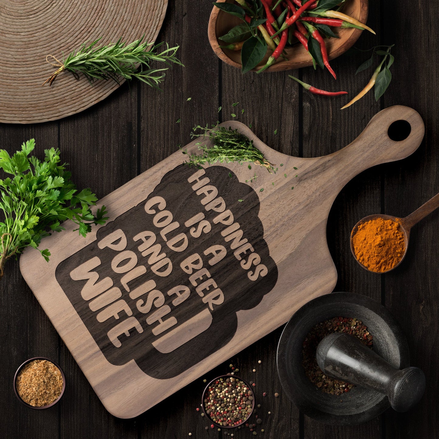 Cold Beer Polish Wife Hardwood Paddle Cutting Board