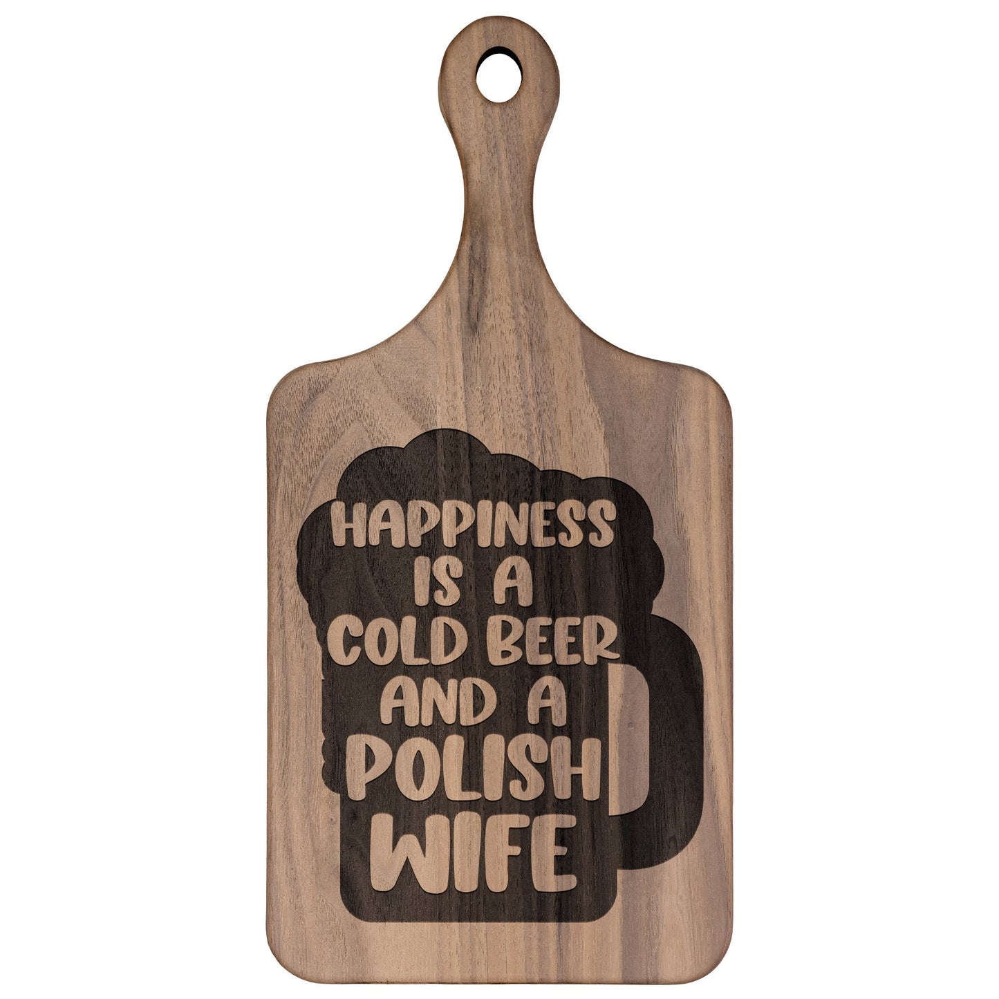 Cold Beer Polish Wife Hardwood Paddle Cutting Board