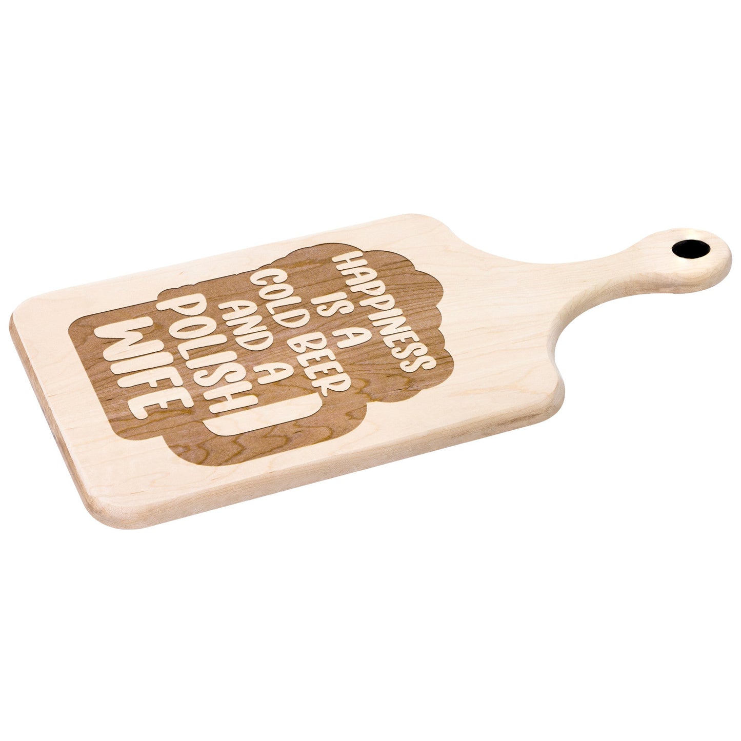 Cold Beer Polish Wife Hardwood Paddle Cutting Board
