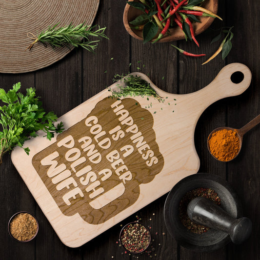 Cold Beer Polish Wife Hardwood Paddle Cutting Board
