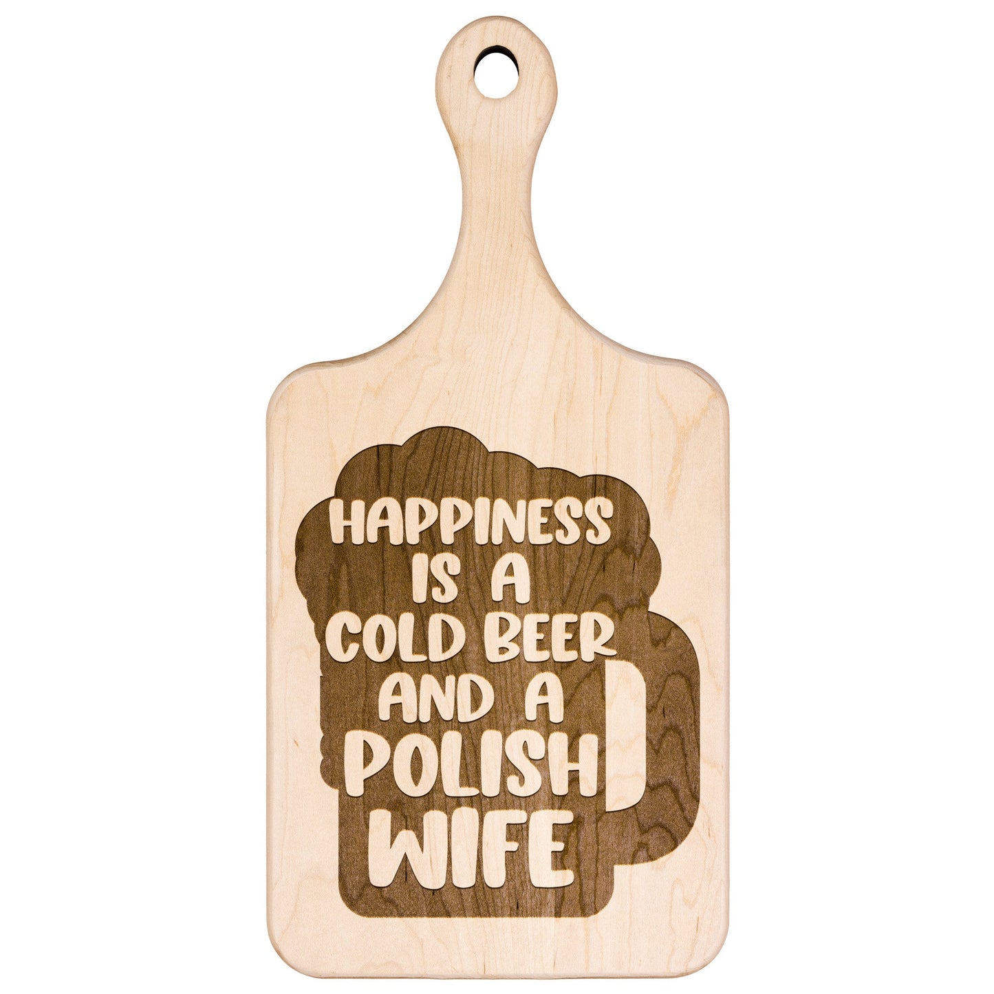 Cold Beer Polish Wife Hardwood Paddle Cutting Board