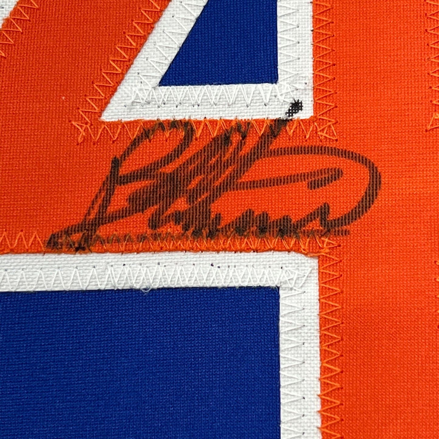 Framed Autographed/Signed Bartolo Colon 35x39 New York Blue Baseball Jersey Beckett BAS COA