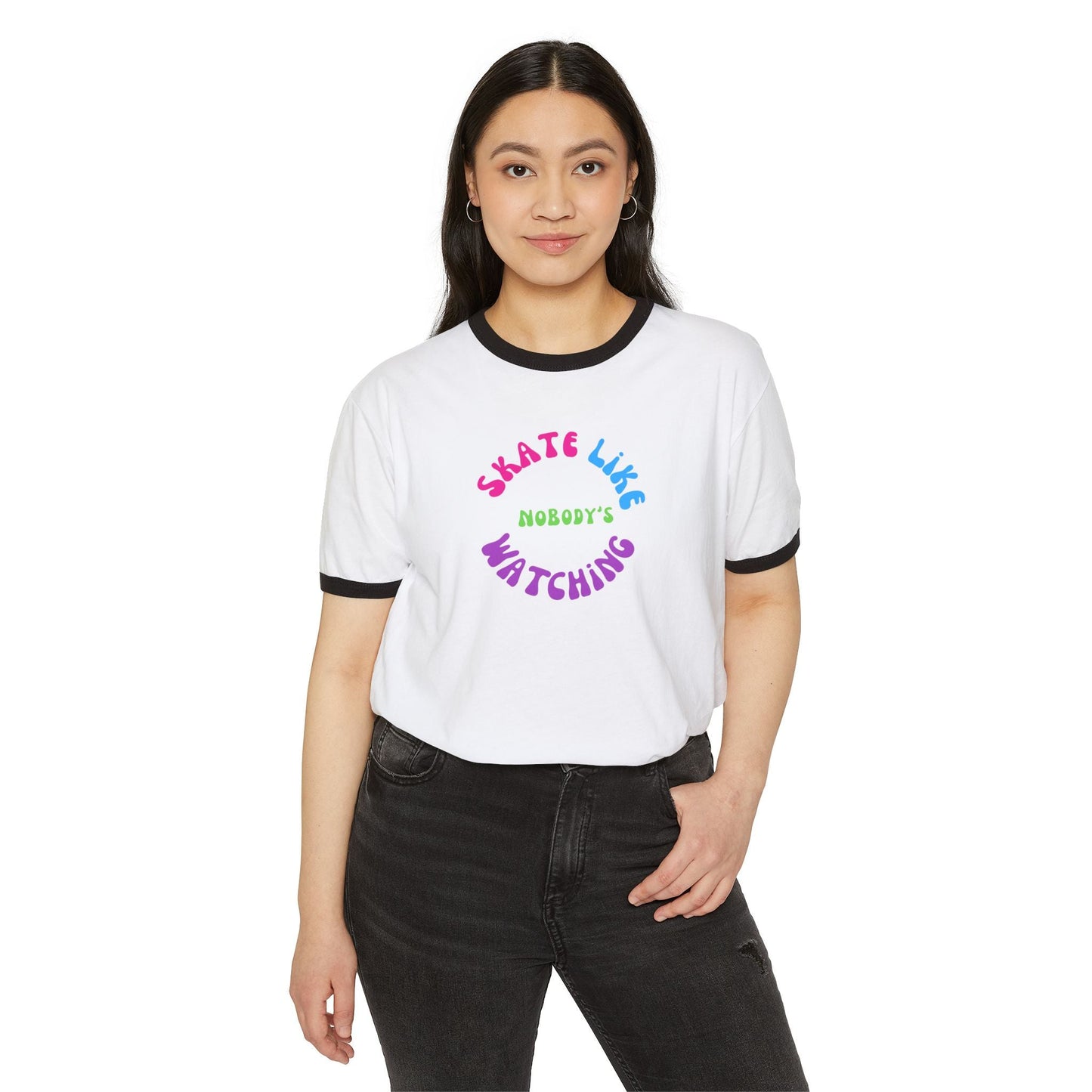 Colorful Skate Like Nobody's Watching Unisex Cotton Ringer T-Shirt