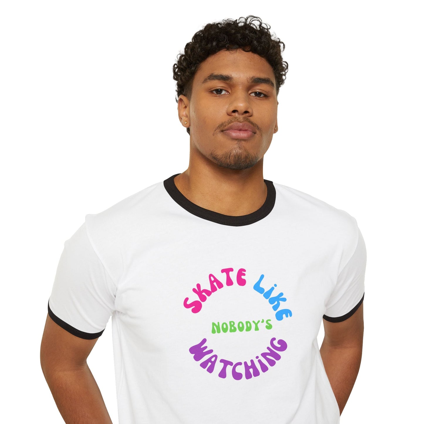 Colorful Skate Like Nobody's Watching Unisex Cotton Ringer T-Shirt
