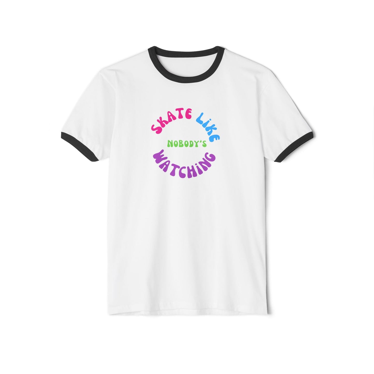 Colorful Skate Like Nobody's Watching Unisex Cotton Ringer T-Shirt