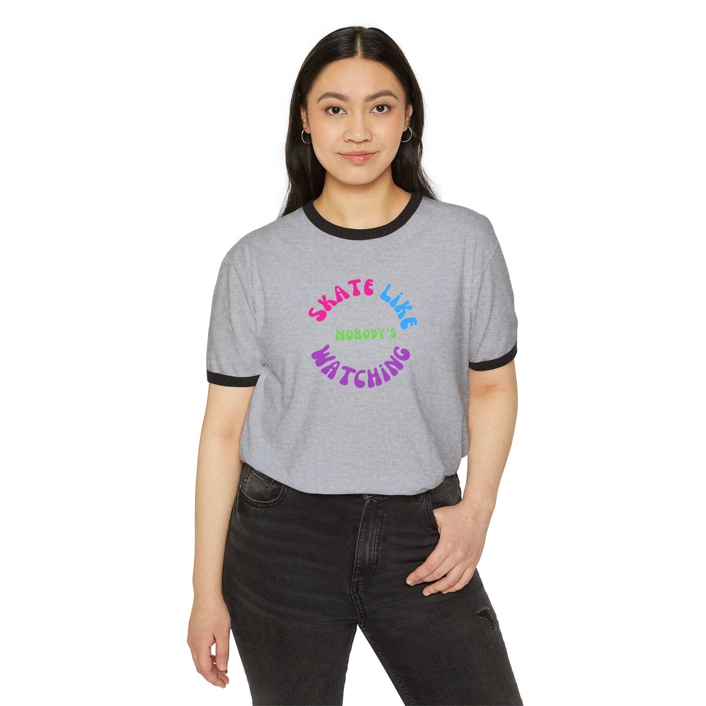 Colorful Skate Like Nobody's Watching Unisex Cotton Ringer T-Shirt