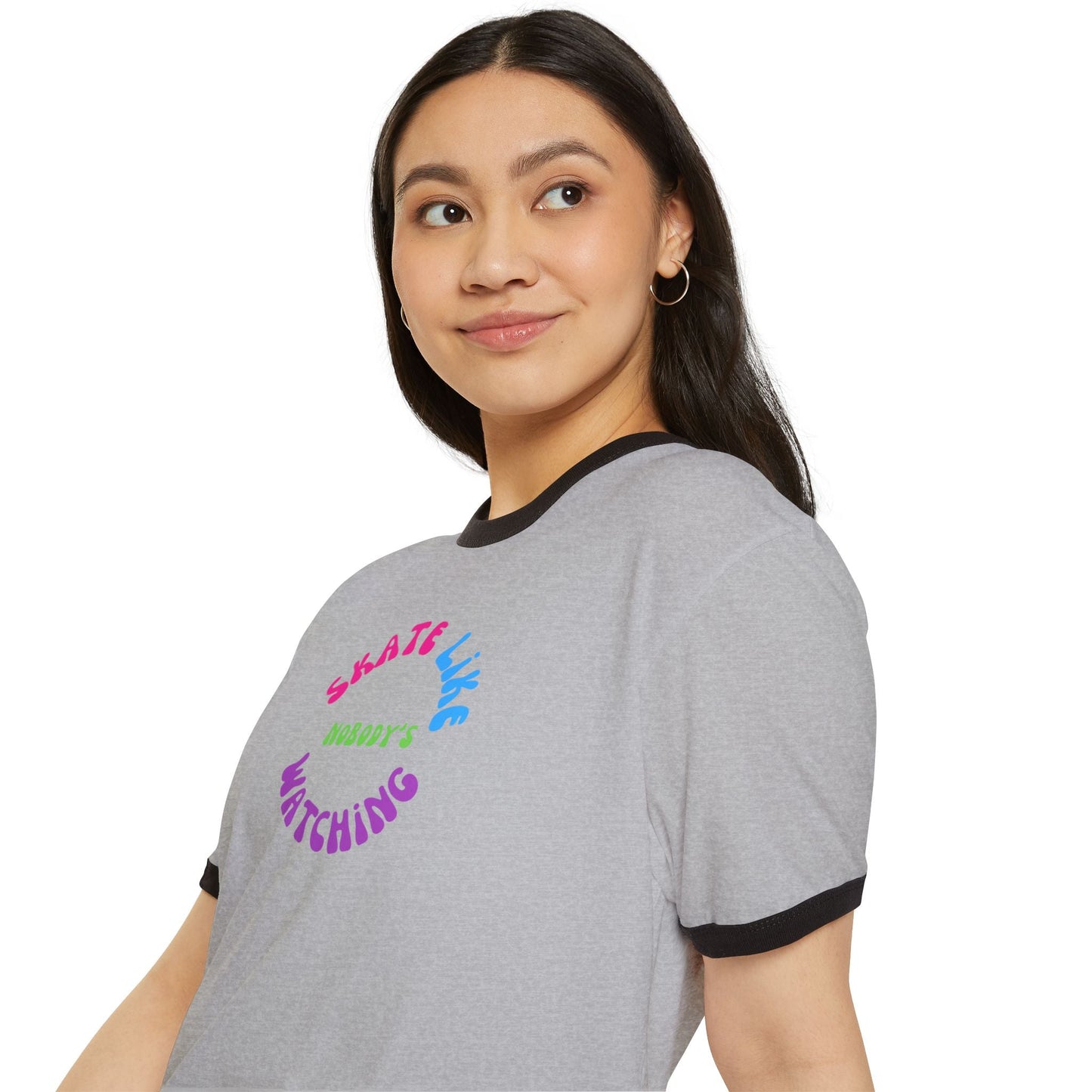 Colorful Skate Like Nobody's Watching Unisex Cotton Ringer T-Shirt