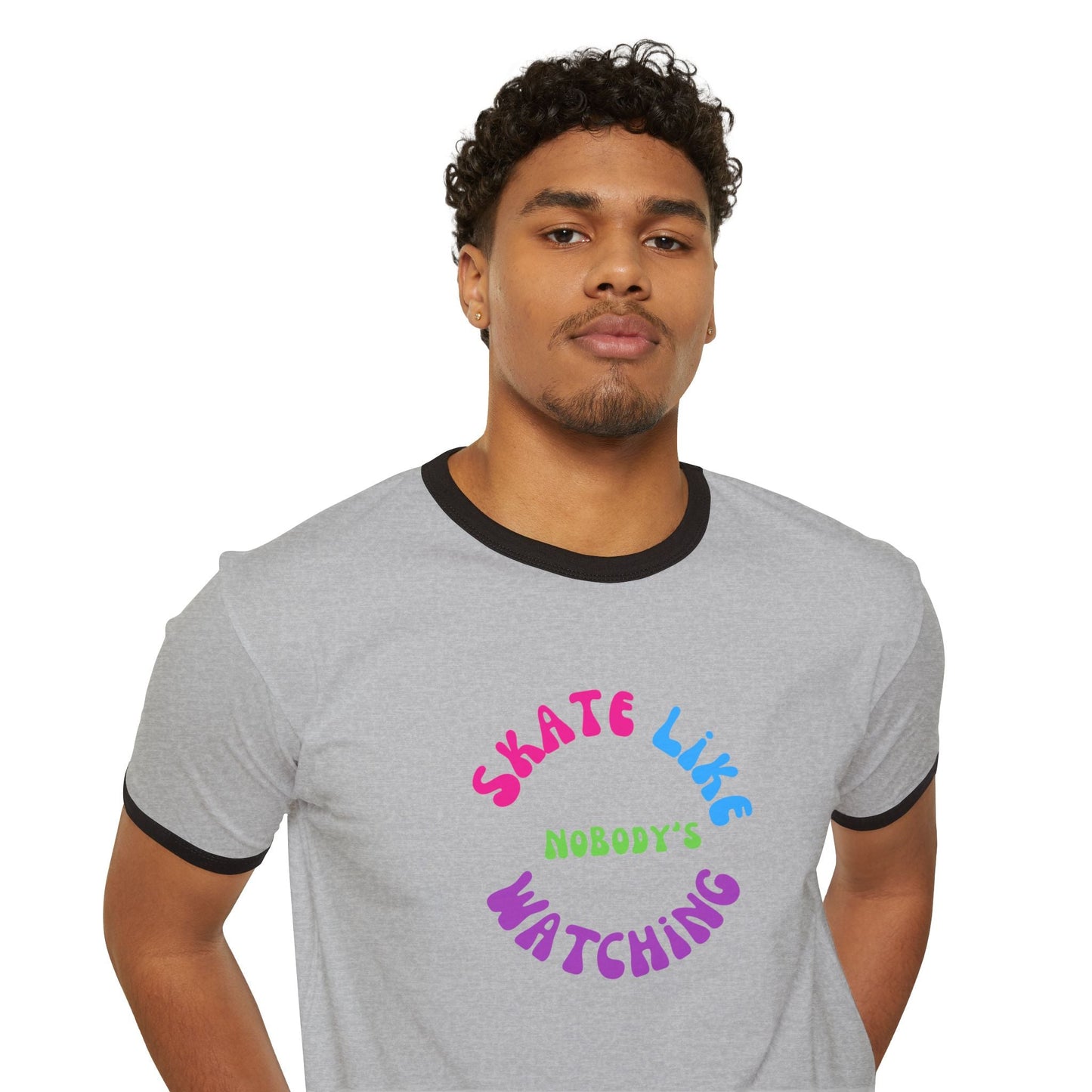 Colorful Skate Like Nobody's Watching Unisex Cotton Ringer T-Shirt