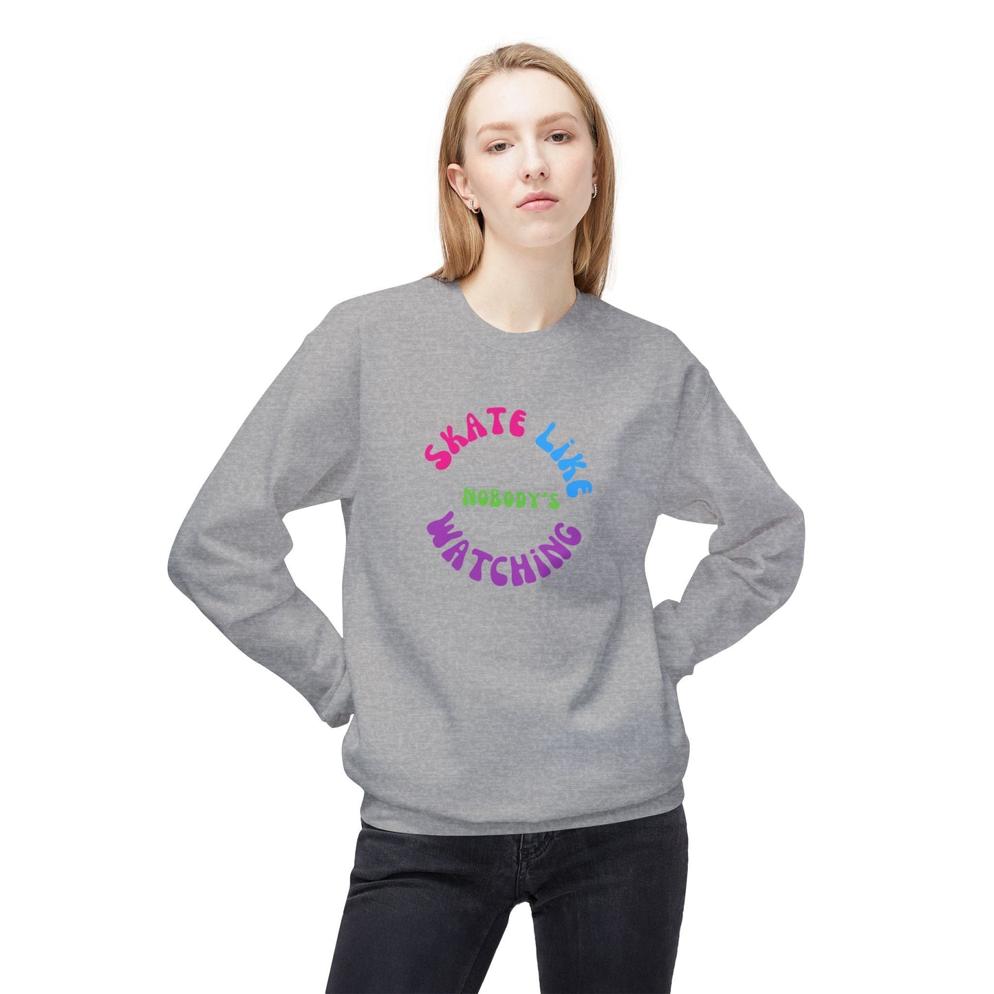 Colorful Skate Like Nobody's Watching Unisex Fleece Crewneck Sweatshirt
