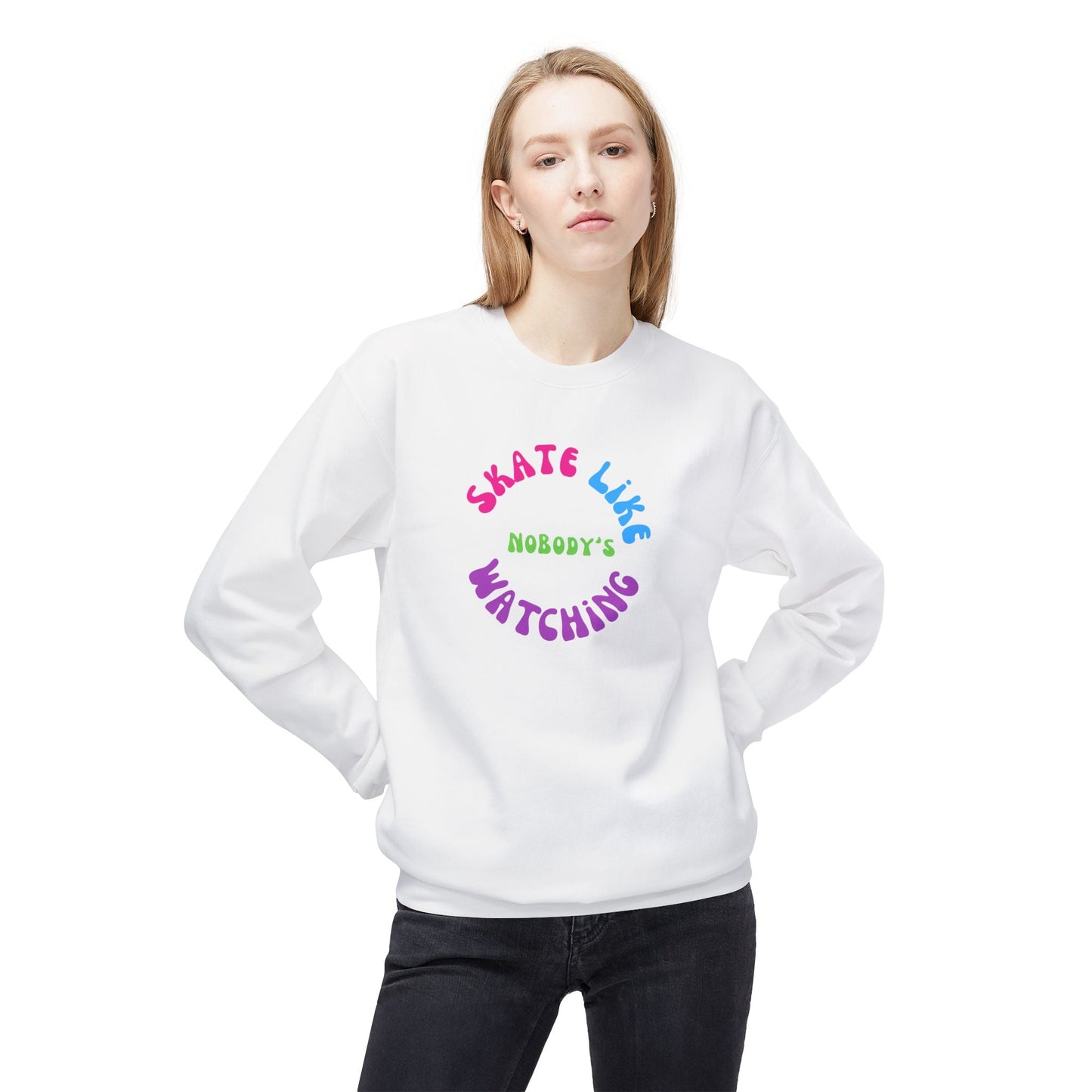 Colorful Skate Like Nobody's Watching Unisex Fleece Crewneck Sweatshirt