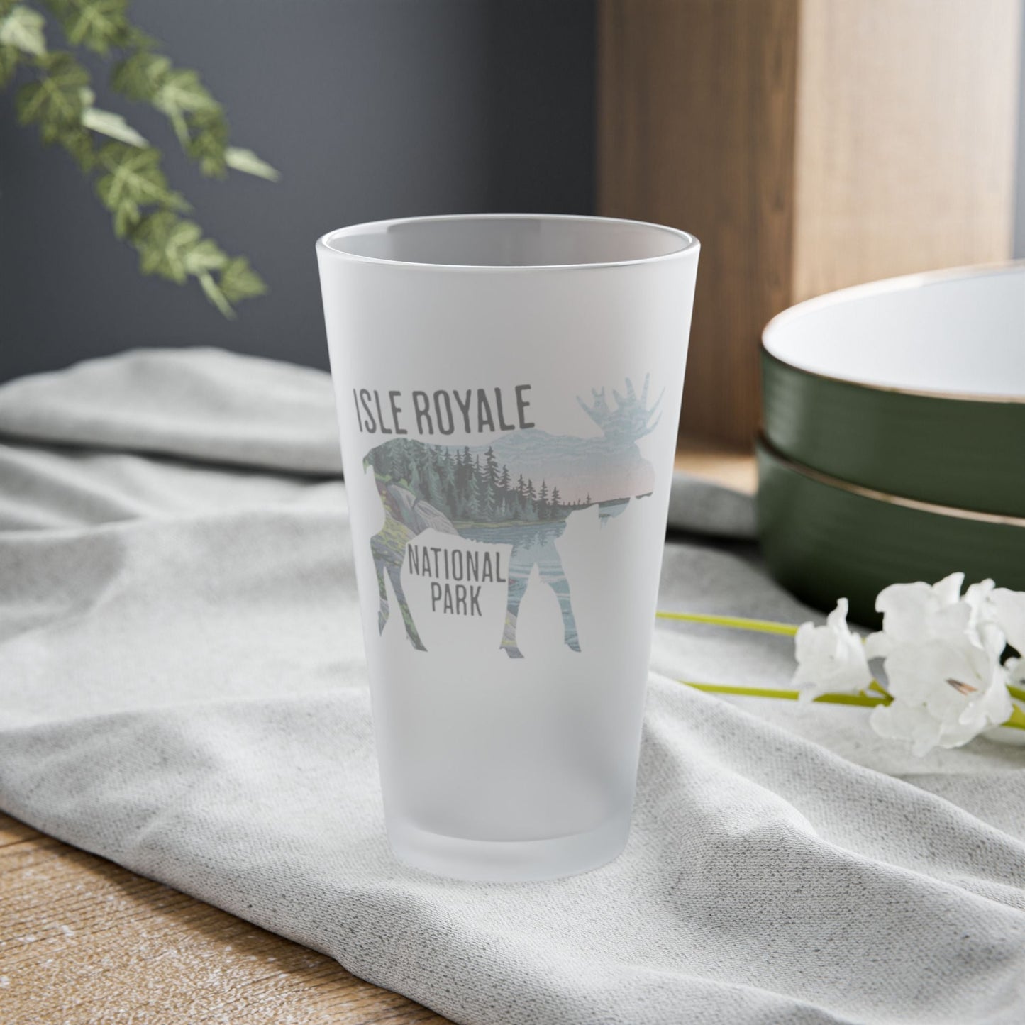Isle Royale National Park Moose Frosted Pint Glass