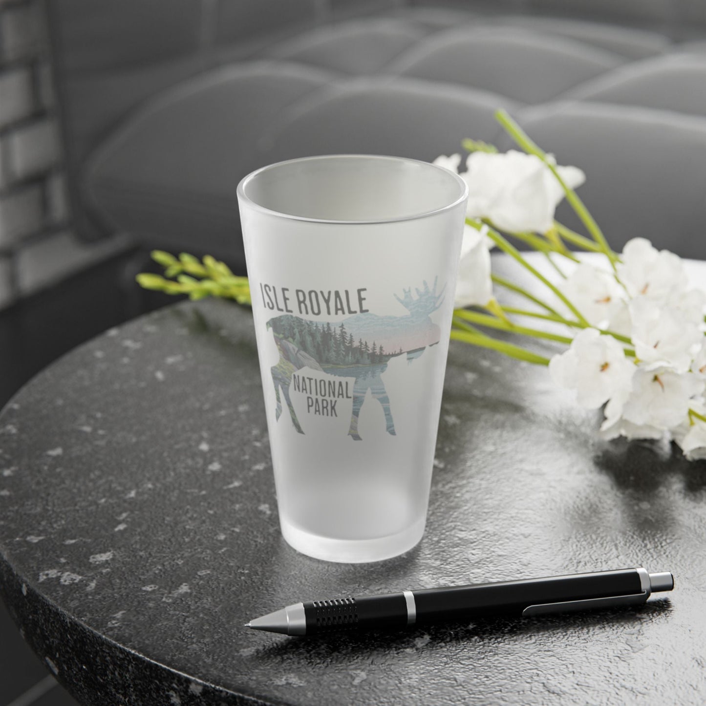 Isle Royale National Park Moose Frosted Pint Glass