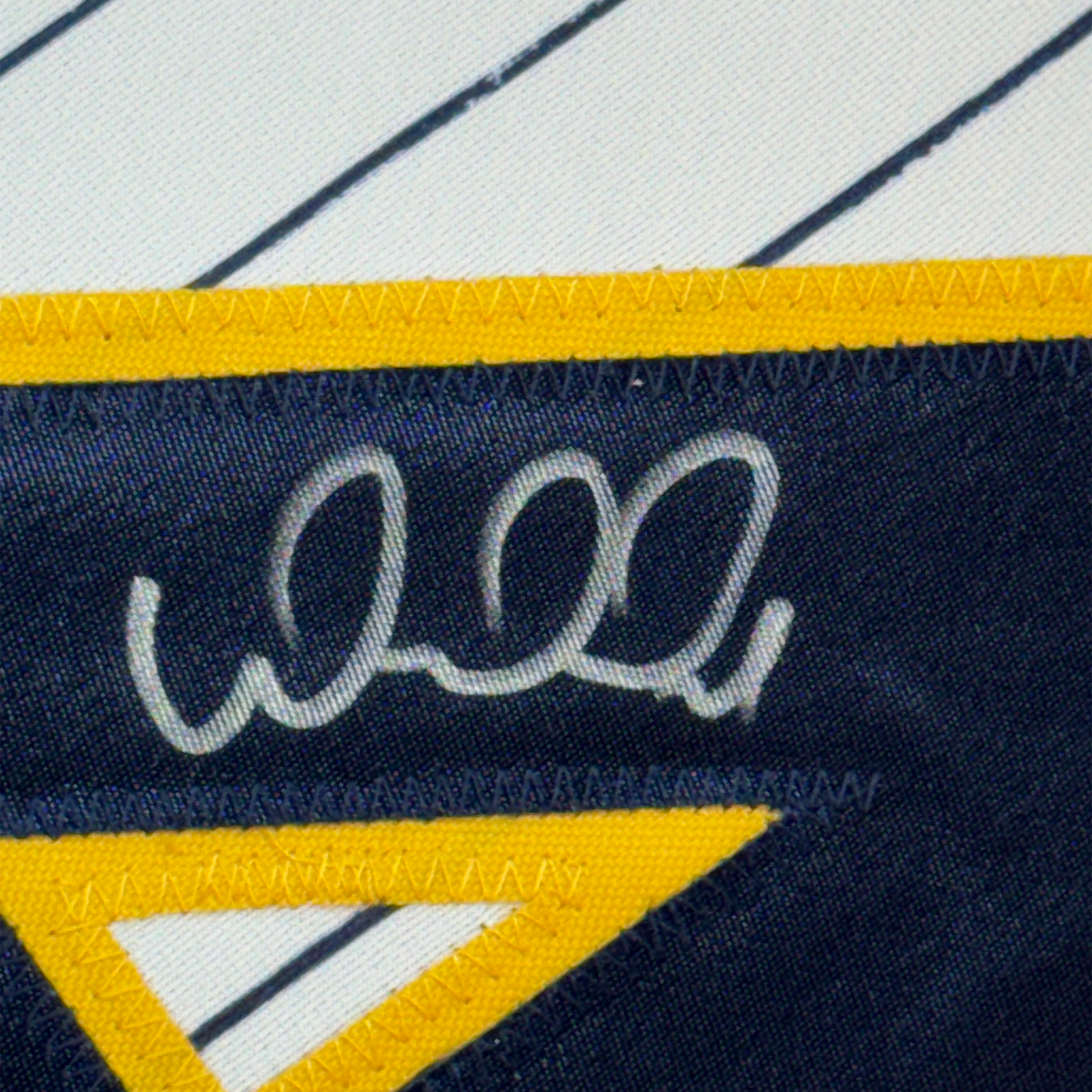 Framed Autographed/Signed William Contreras 35x39 Milwaukee Pinstripe Baseball Jersey JSA COA