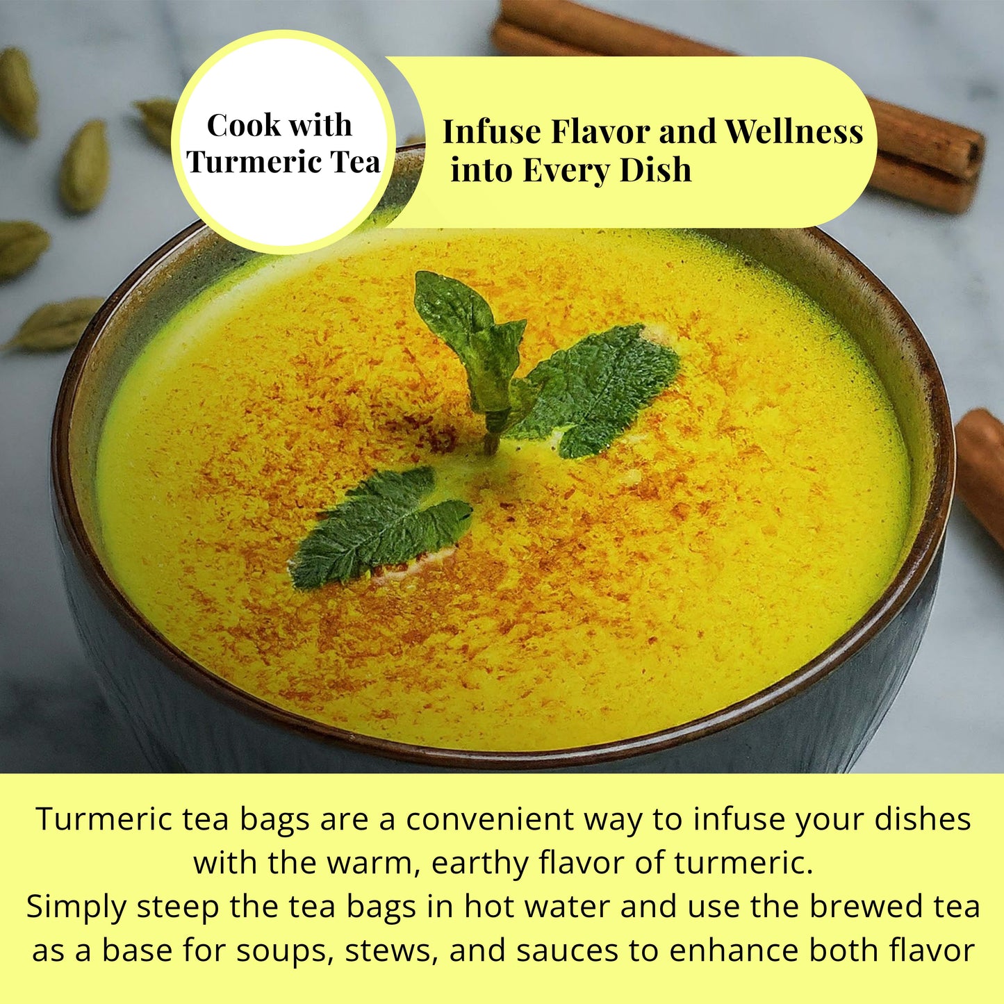 Akshit 75 Natural Turmeric Tea Bags,Turmeric Black Pepper Tea Blend, Te De Curcuma, Pure Tumeric Tea blend, Caffeine Free Herbal Tea, Non-Gmo. Pack of 1