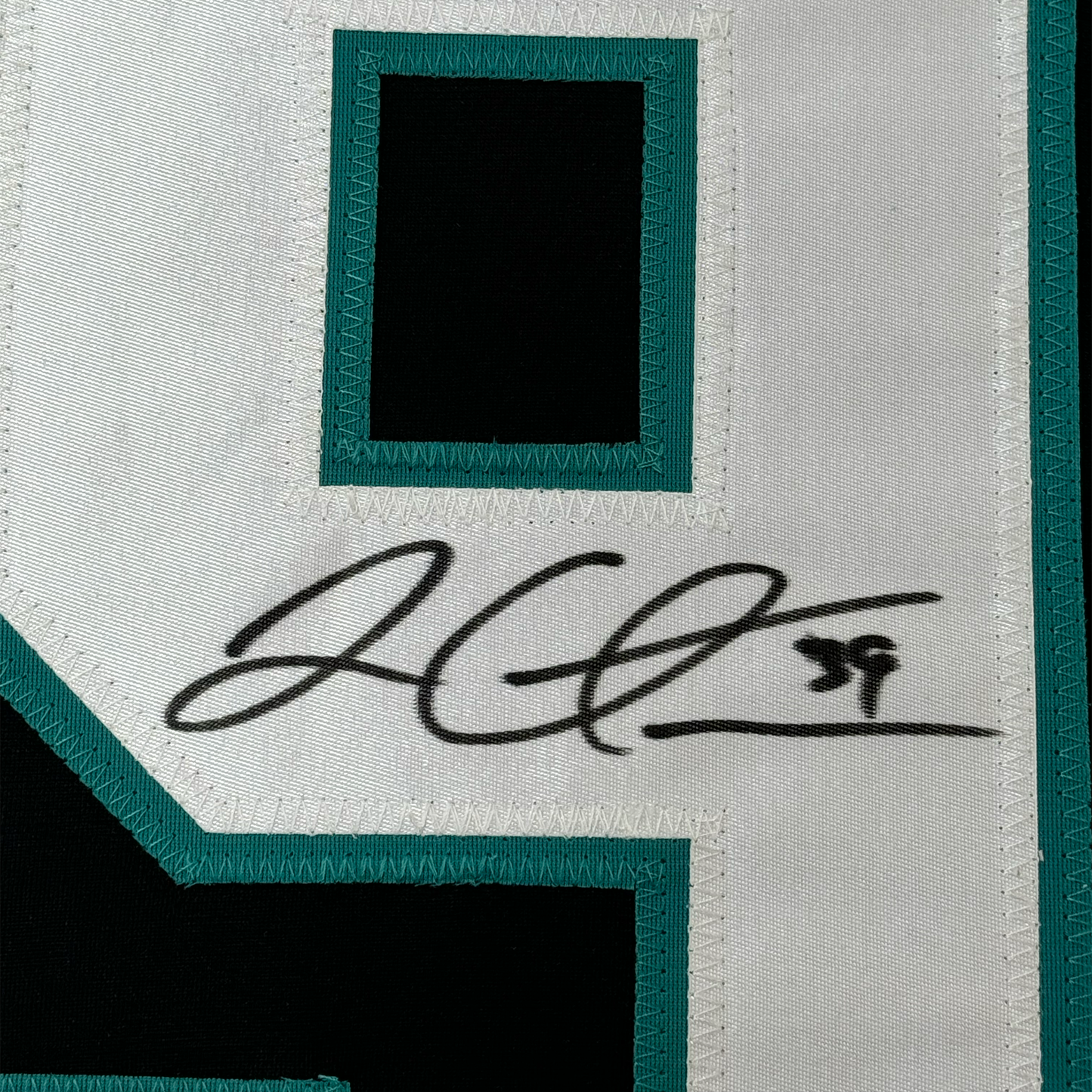 Framed Autographed/Signed Logan Couture 35x39 San Jose Black Hockey Jersey JSA COA