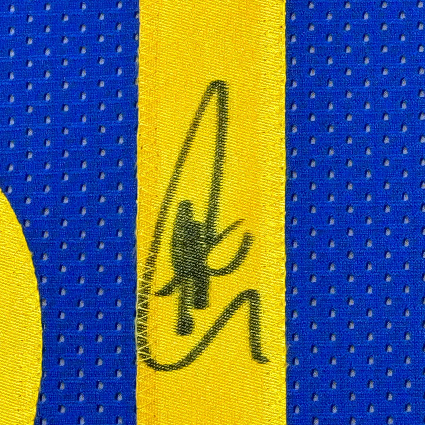 Framed Autographed/Signed Stephen Steph Curry 35x39 Golden State Blue Basketball Jersey JSA COA