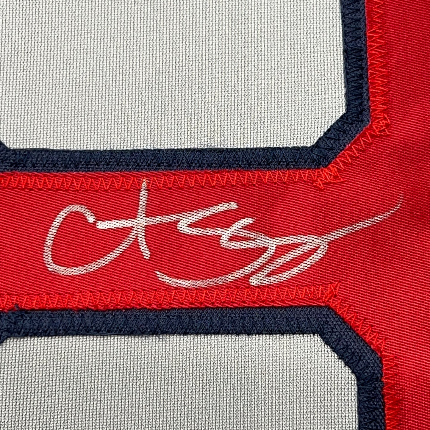 Framed Autographed/Signed Curt Schilling 35x39 Boston Grey Baseball Jersey JSA COA