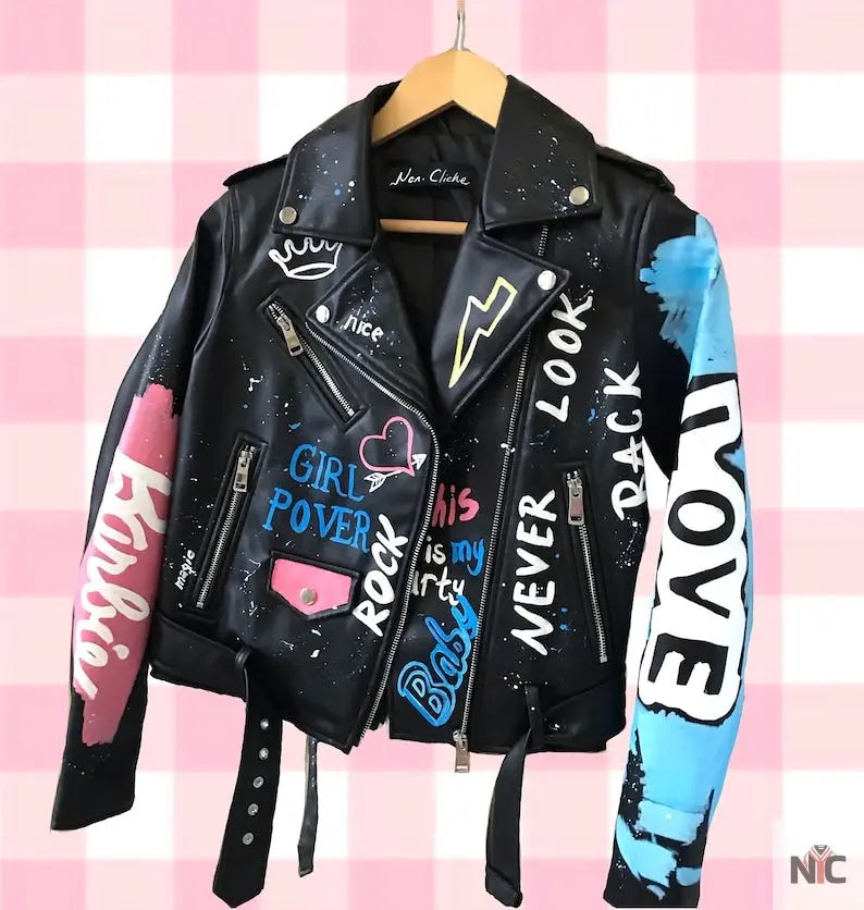Custom Text Jacket Painted Faux Leather Motorcycle Jacket Danger