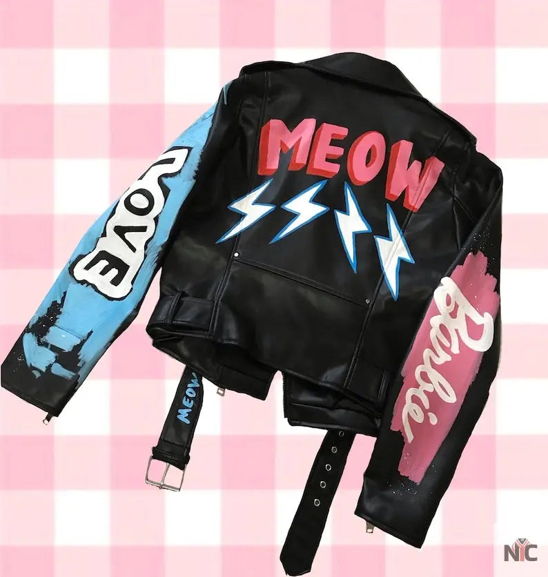 Custom Text Jacket Painted Faux Leather Motorcycle Jacket Danger