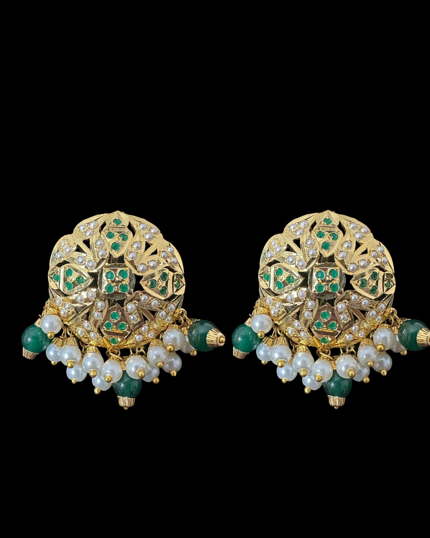 DNS194 Alea punjabi Jadau necklace set - Emerald / Green (READY TO SHIP)