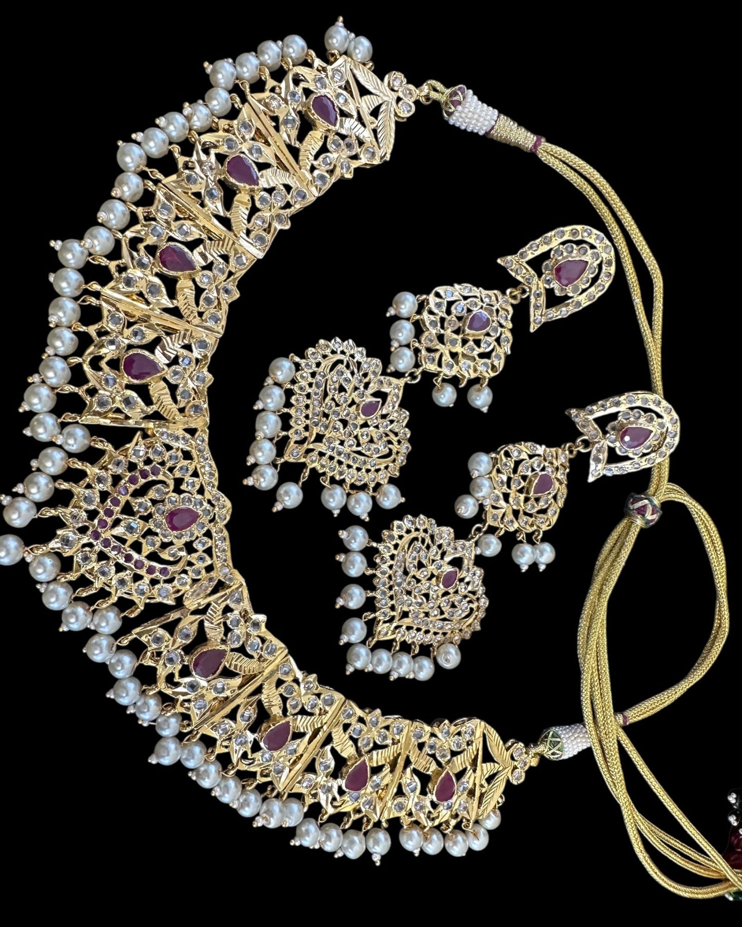 DNS176 necklace in pearls and rubies ( SHIPS IN 4 WEEKS )