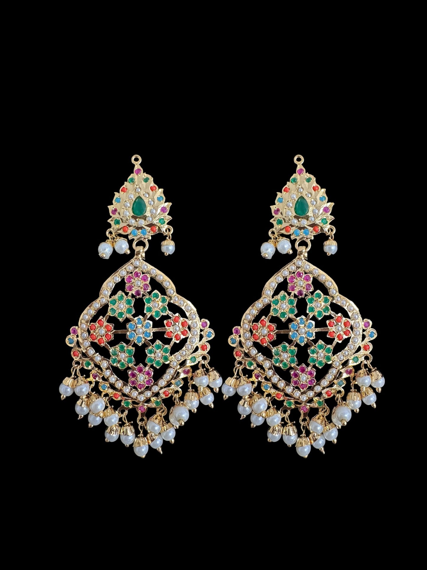 Mehru Jadau chandbali earrings tika in navratan ( SHIPS IN 3 WEEKS )