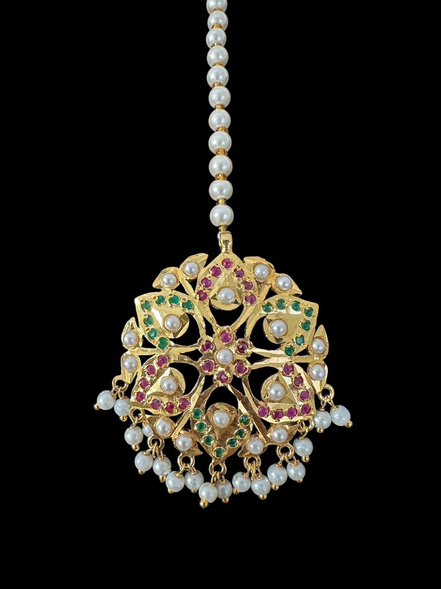 DNS190 Gold-Plated jadau ruby emerald Hasli Necklace with earrings tika – Handcrafted Traditional Set ( READY TO SHIP )