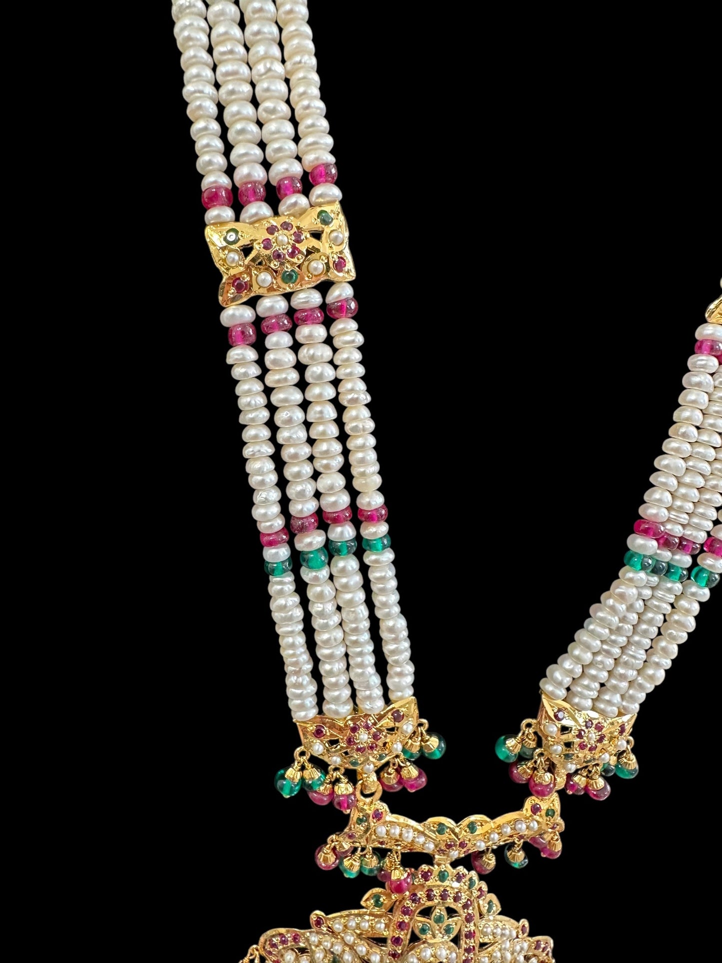 Gold plated silver Rani haar in ruby emerald ( READY TO SHIP)