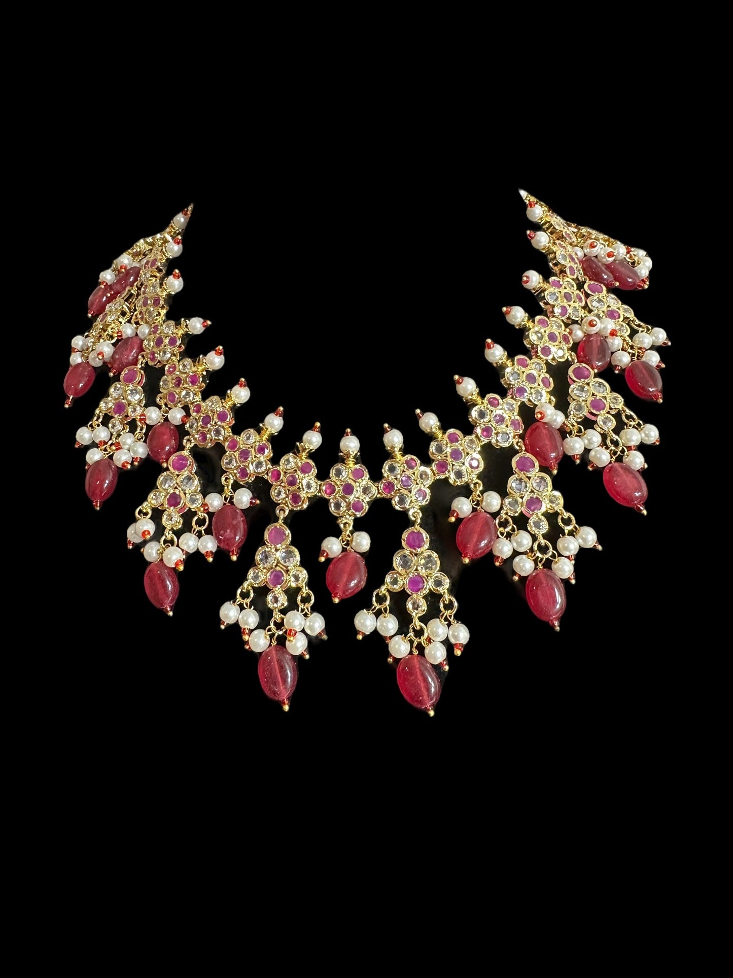 BR474 Waniya hyderabadi bridal set in red / ruby ( READY TO SHIP )