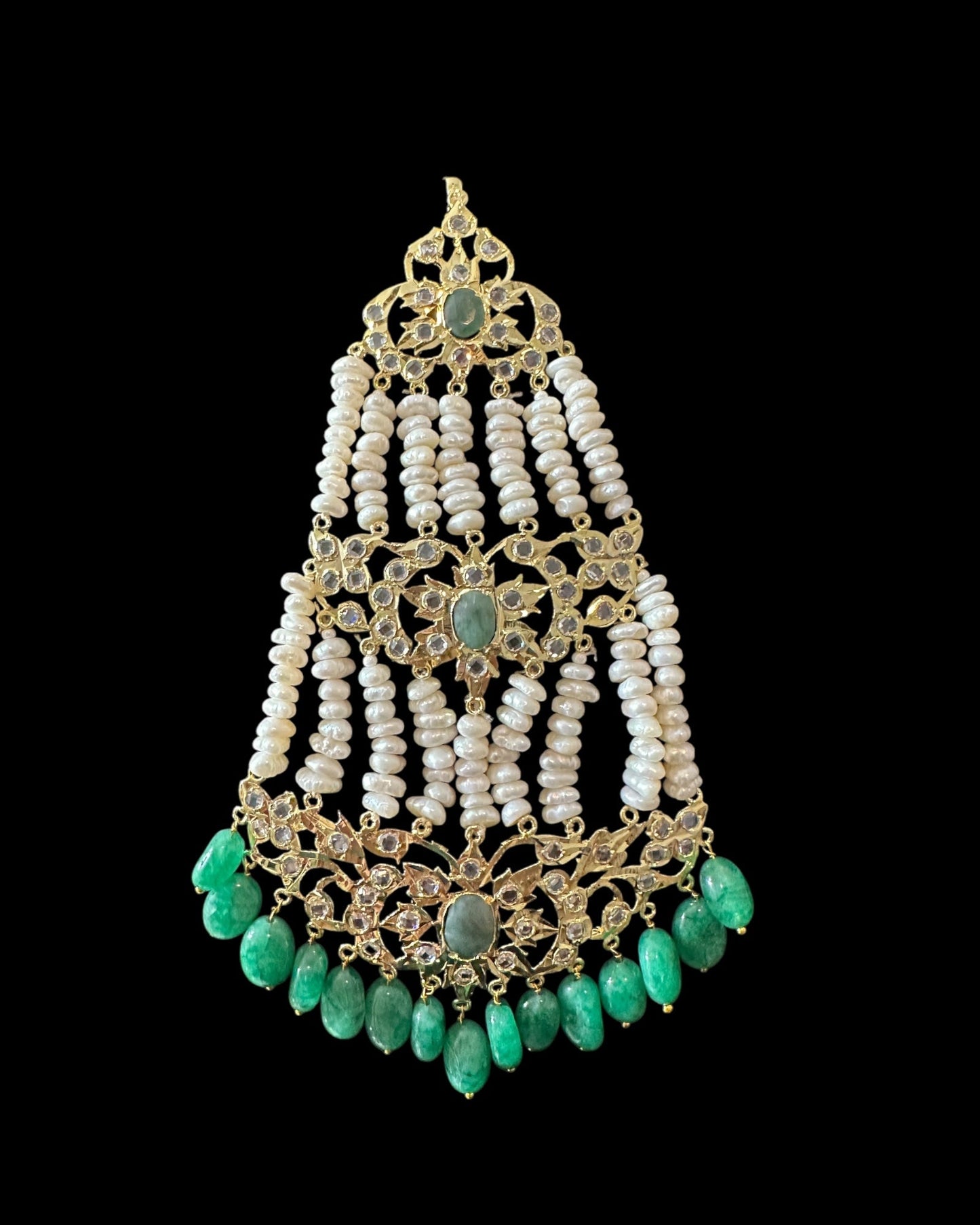 BR482 Insia Hyderabadi bridal set in emeralds with fresh water pearls ( READY TO SHIP )