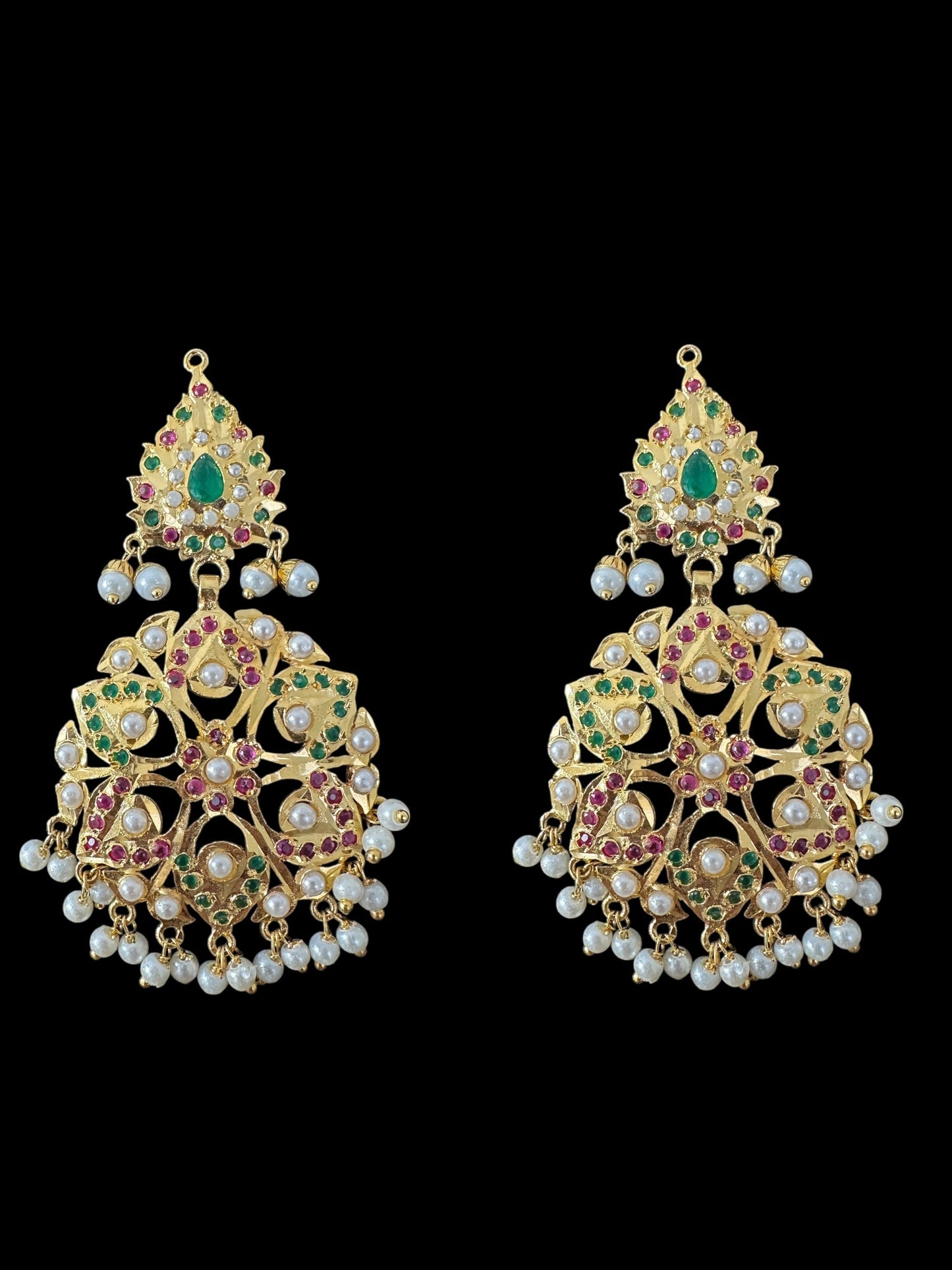 DNS190 Gold-Plated jadau ruby emerald Hasli Necklace with earrings tika – Handcrafted Traditional Set ( READY TO SHIP )