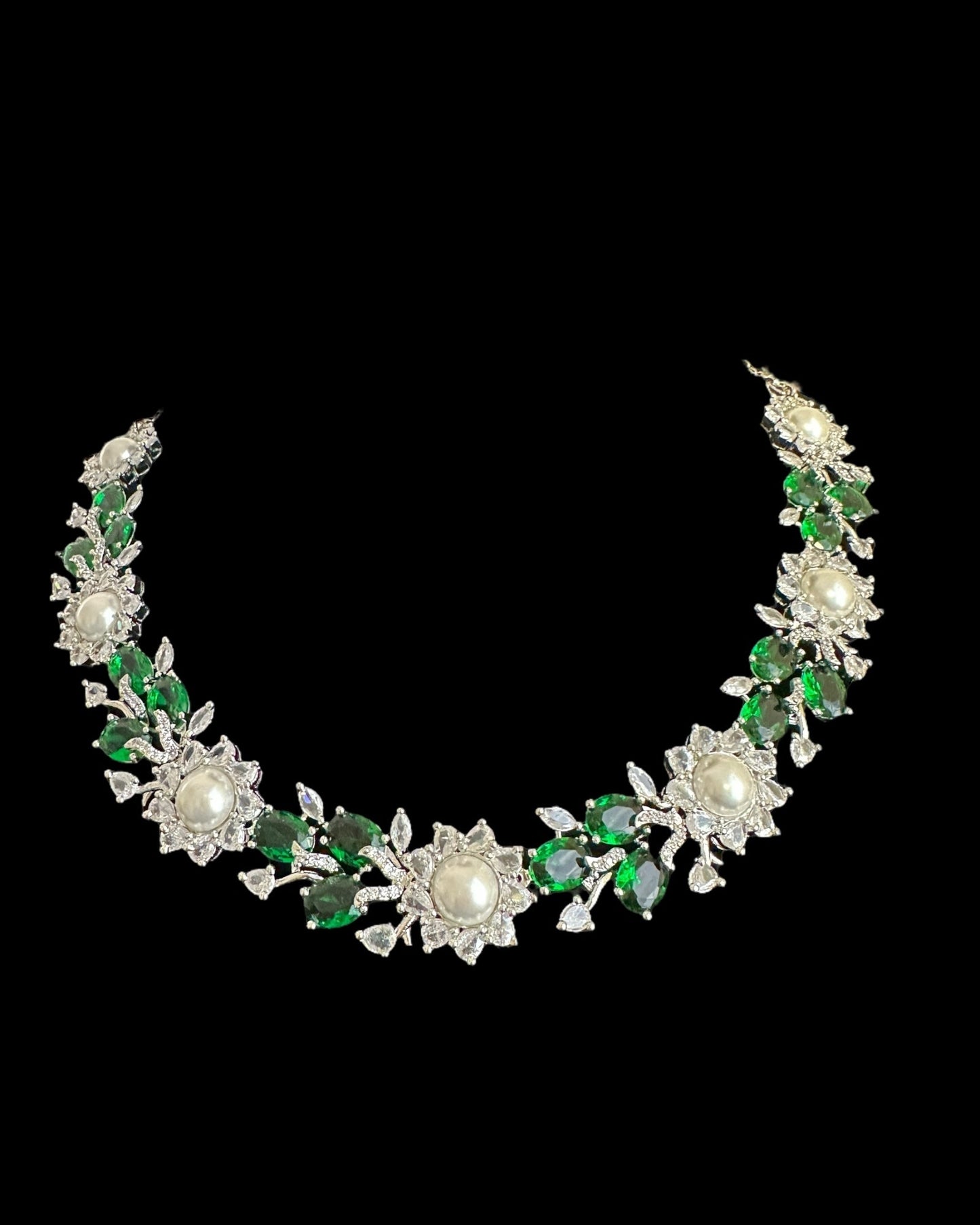 DNS137G silver plated necklace set - Green / Emerald ( READY TO SHIP )