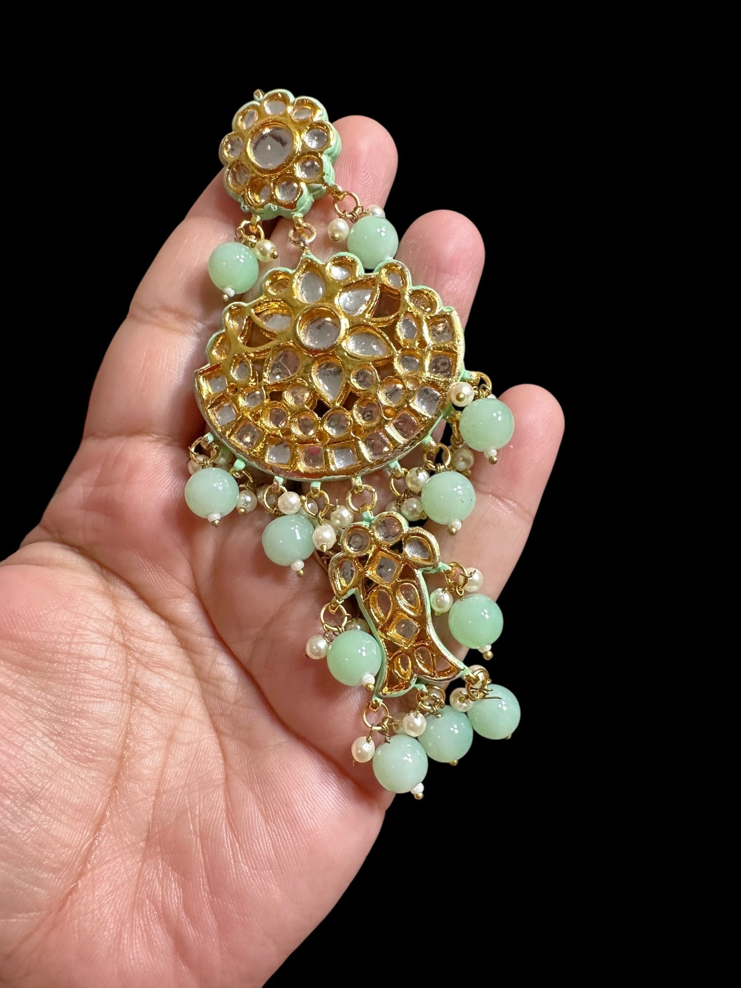 Farwah large Kundan earrings - Mint ( READY TO SHIP )