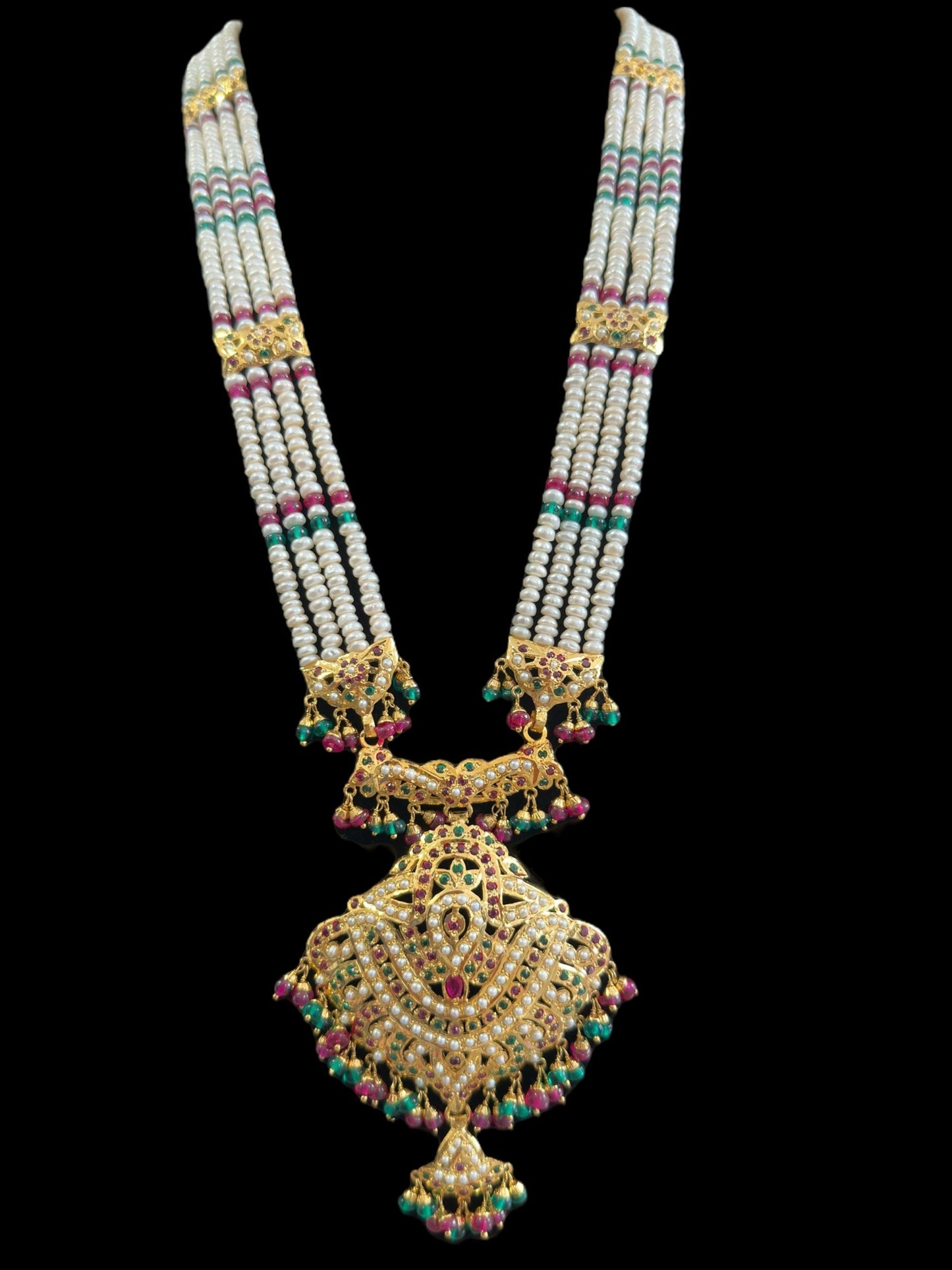 Gold plated silver Rani haar in ruby emerald ( READY TO SHIP)