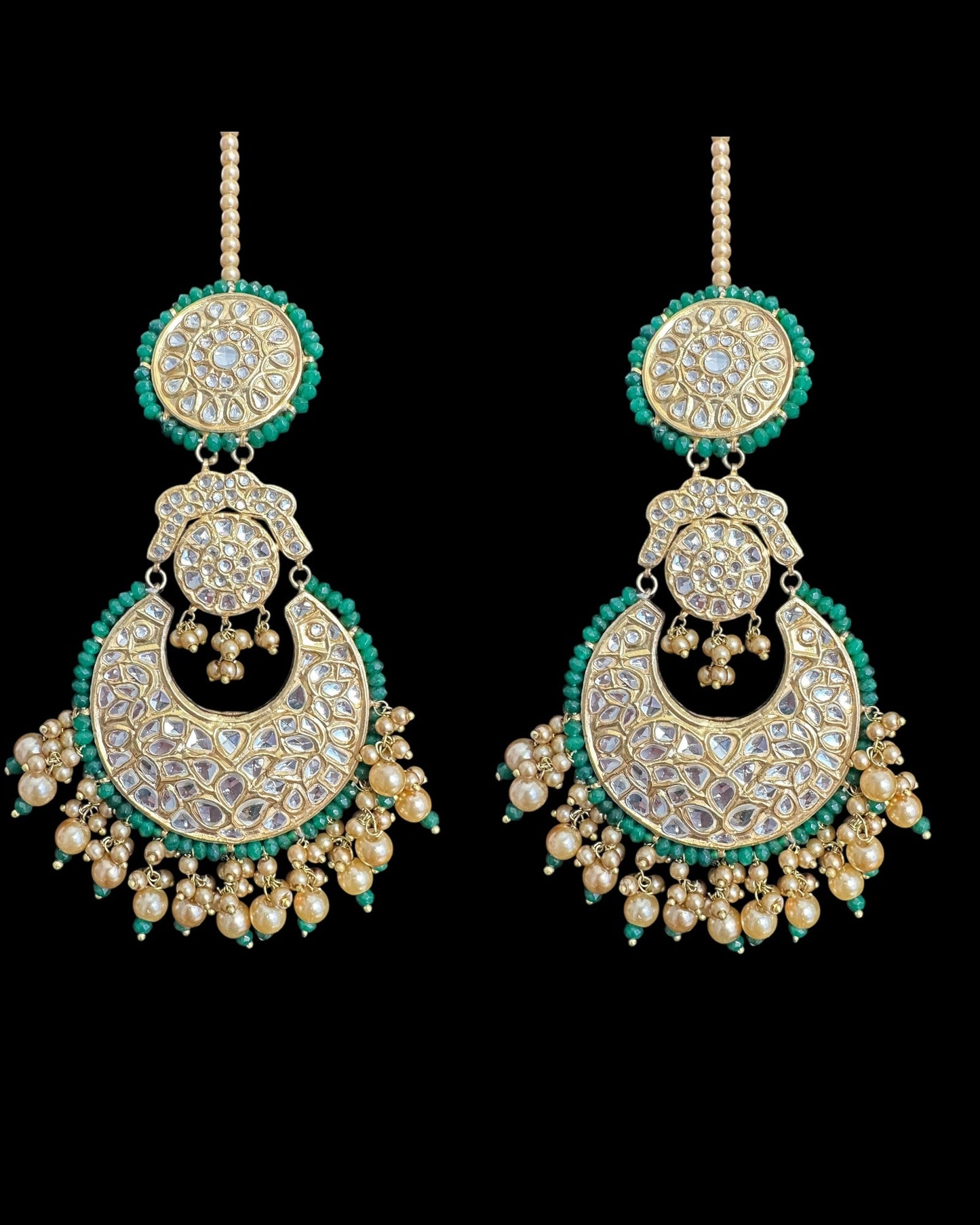 DER732 kundan dangler earrings with green beads( READY TO SHIP )