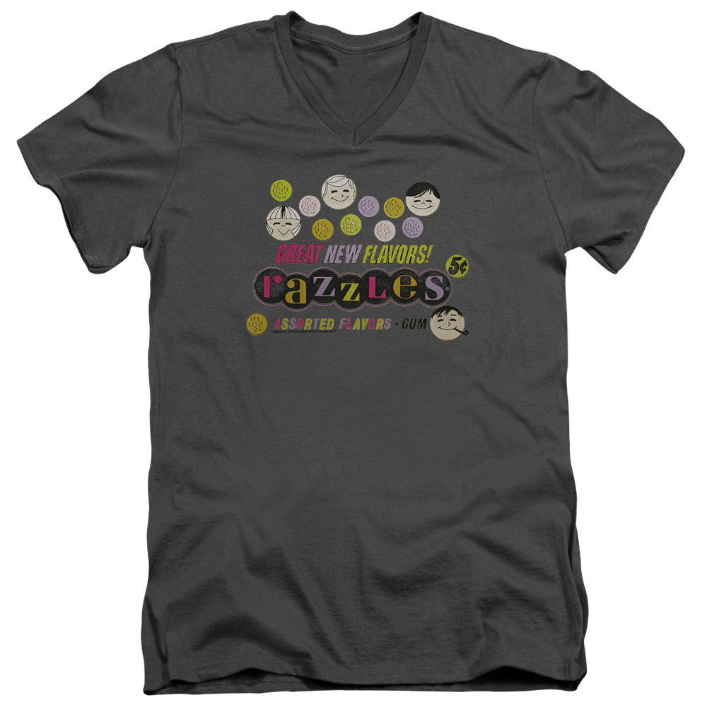 Dubble Bubble Razzles Retro Box Mens Slim Fit V Neck T Shirt Charcoal Officially Licensed