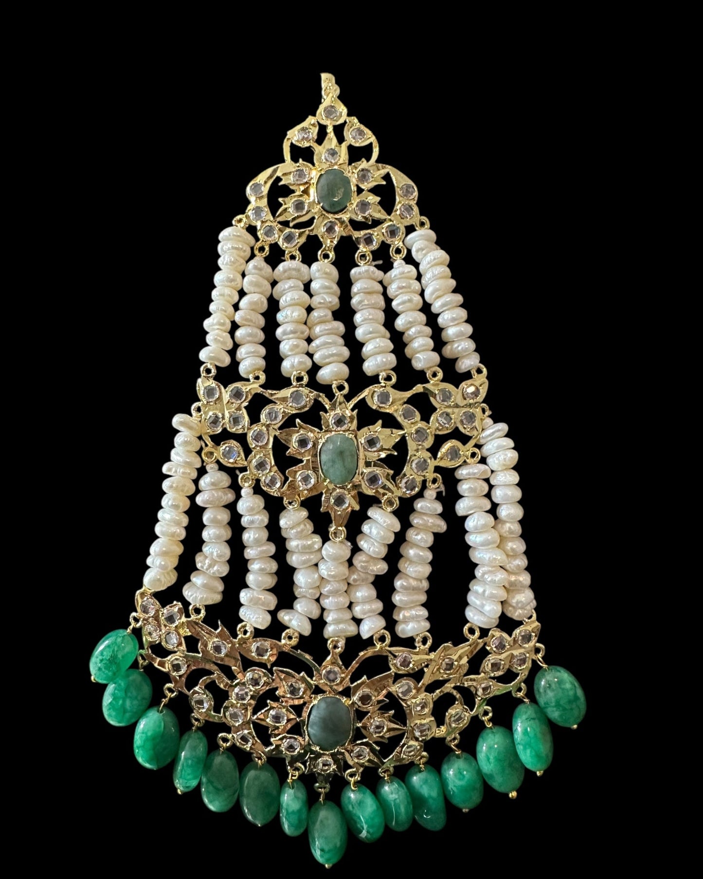 BR482 Insia Hyderabadi bridal set in emeralds with fresh water pearls ( READY TO SHIP )