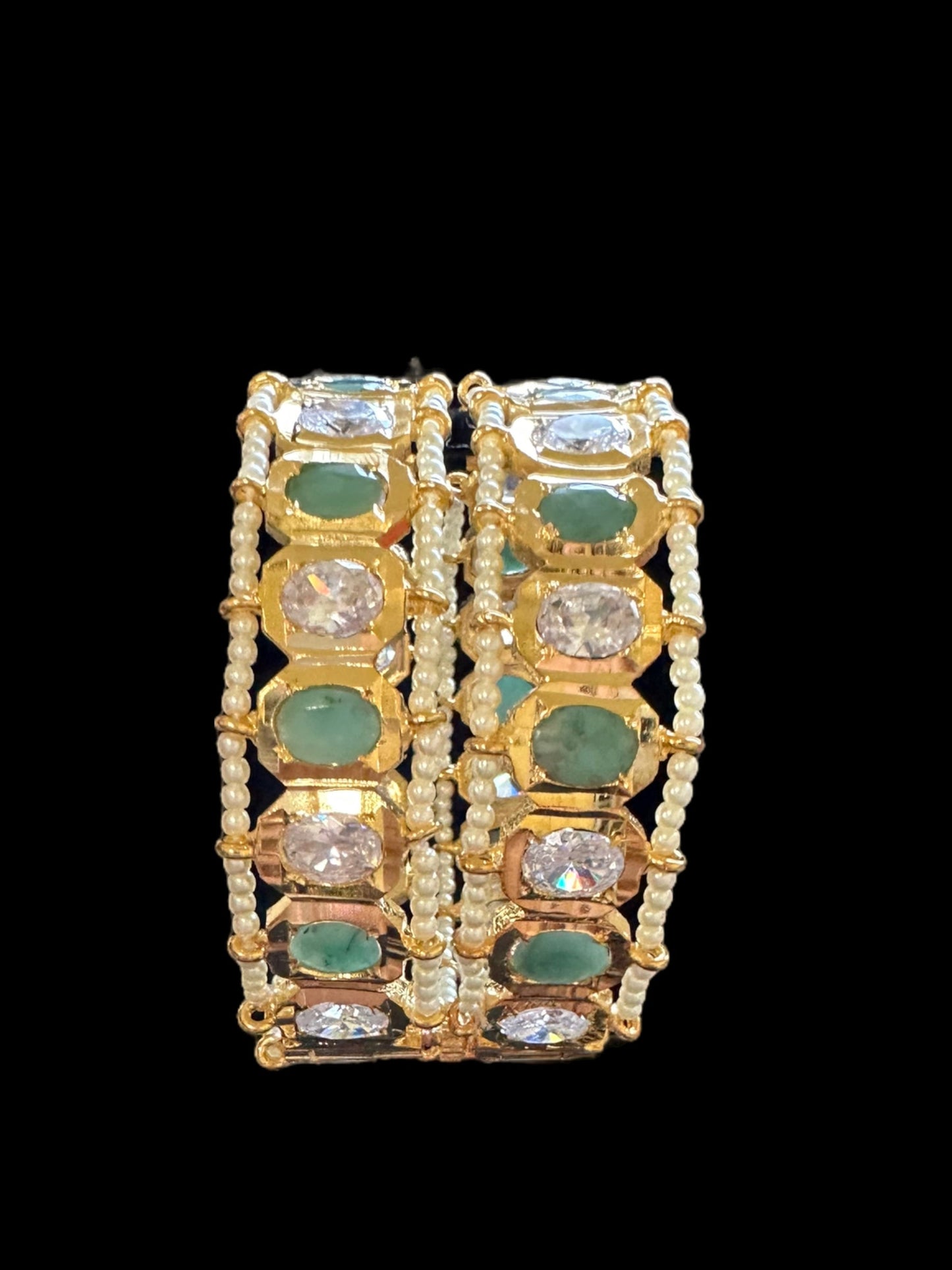 B158 Hyderabadi gold plated bangles in emerald ( READY TO SHIP )