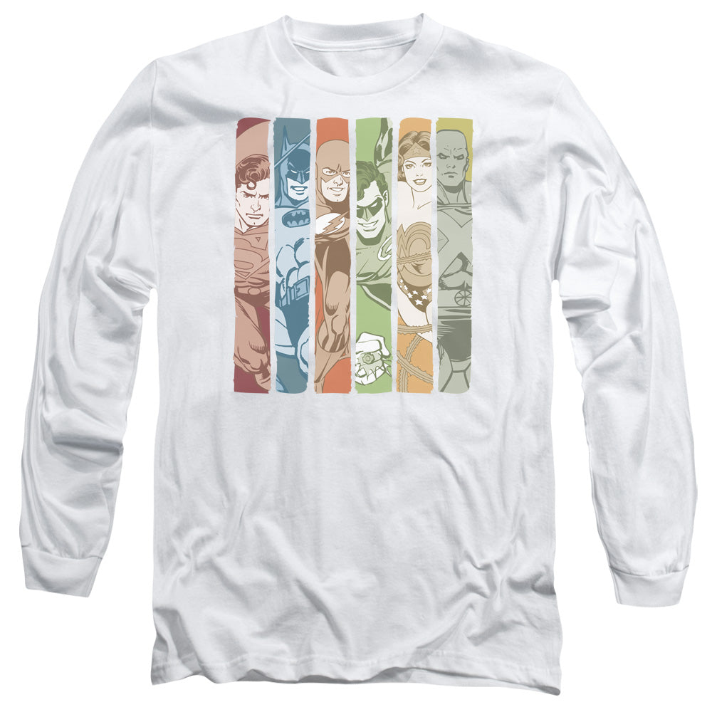 DC Comics Justice League Columns Mens Long Sleeve Shirt White Officially Licensed