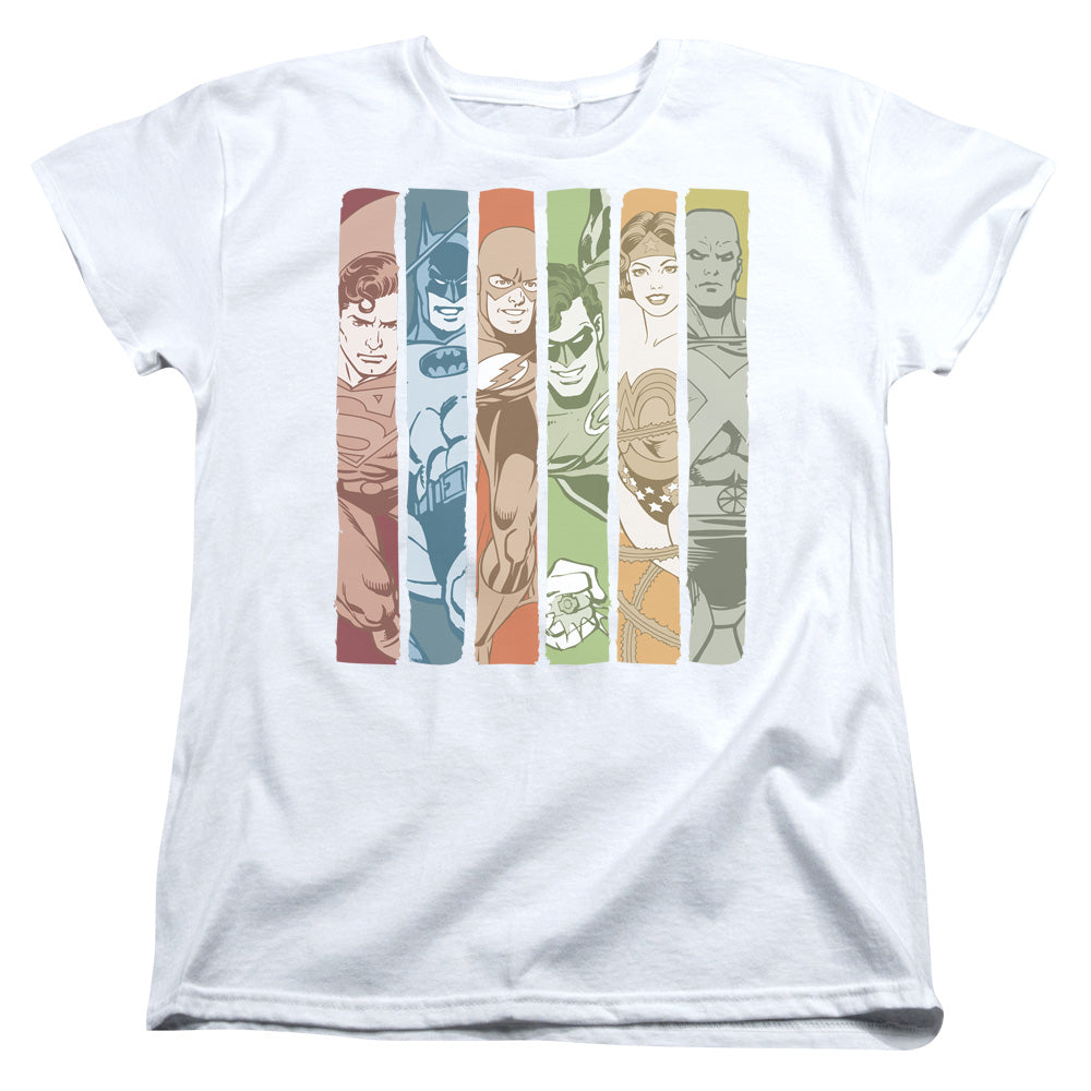DC Comics Justice League Columns Womens T Shirt White Officially Licensed