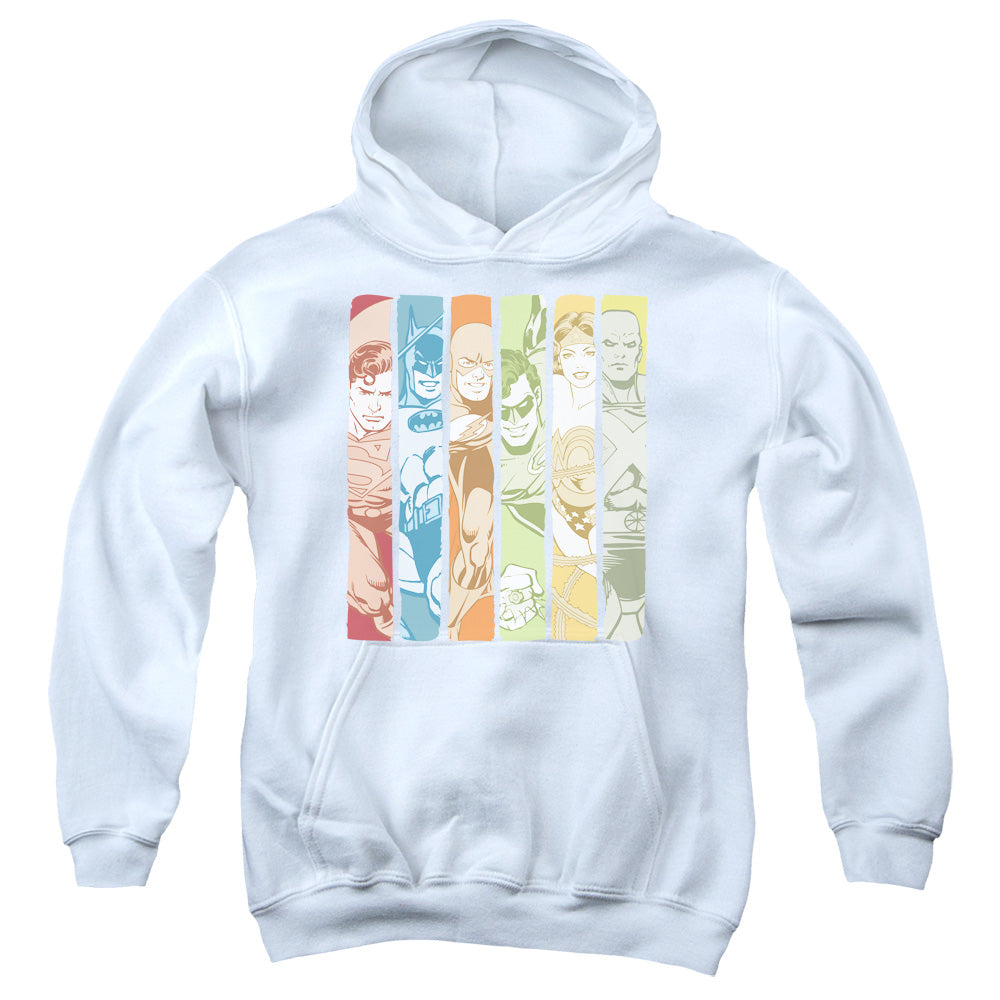 DC Comics Justice League Columns Kids Youth Hoodie White Officially Licensed
