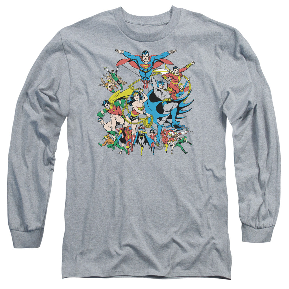 DC Comics Justice League Assemble Mens Long Sleeve Shirt Athletic Heather Officially Licensed