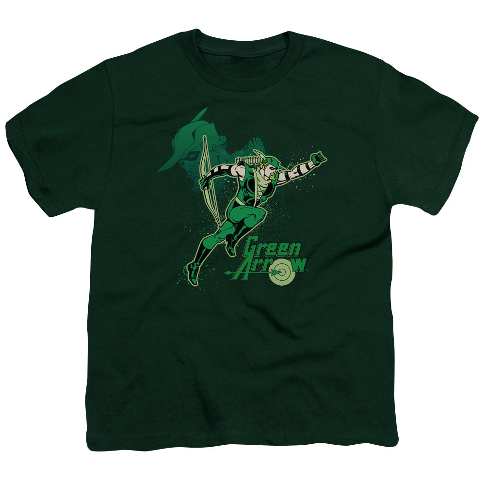 DC Comics Green Arrow in Action Kids Youth T Shirt Hunter Green Officially Licensed